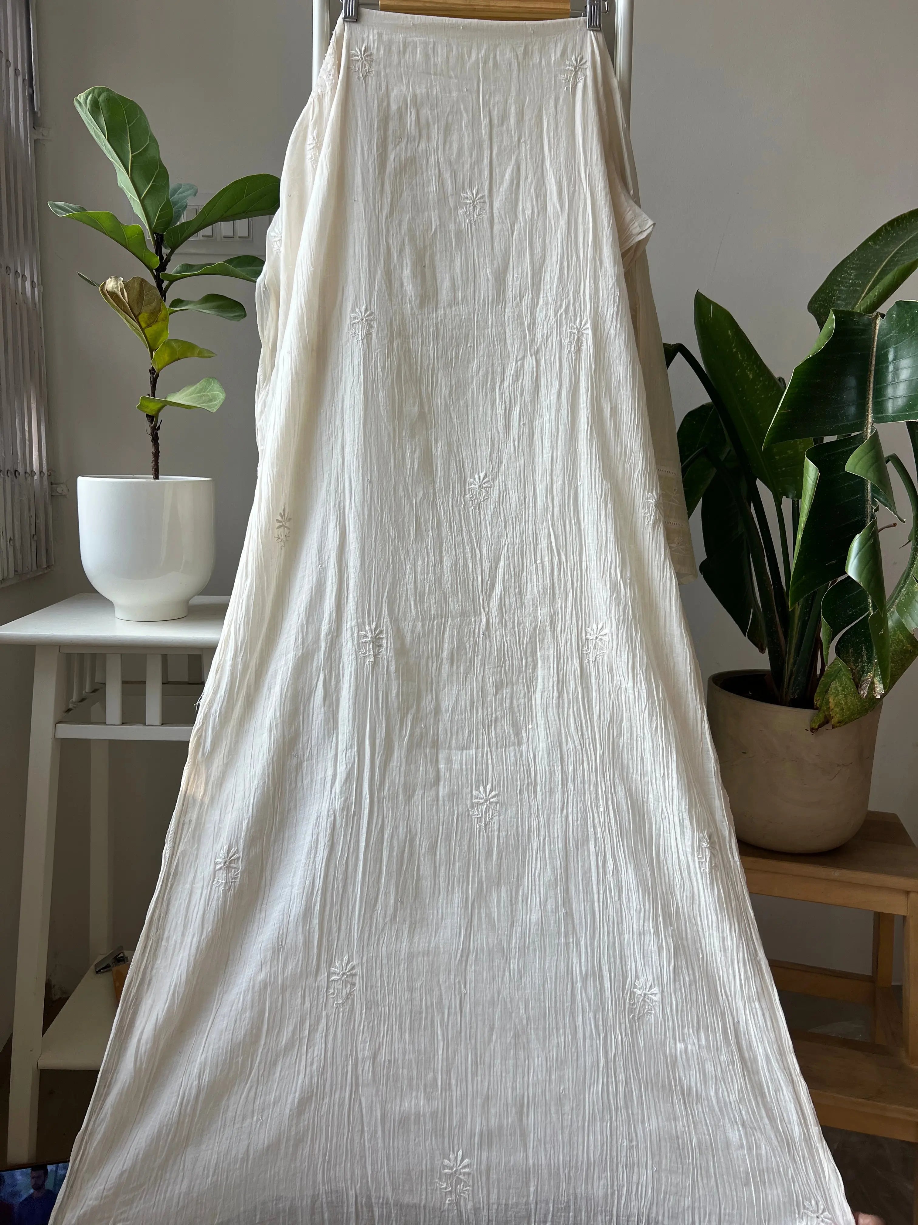 Mul Chanderi Chikankari Anarkali - White ARIAA CHIKANKARI