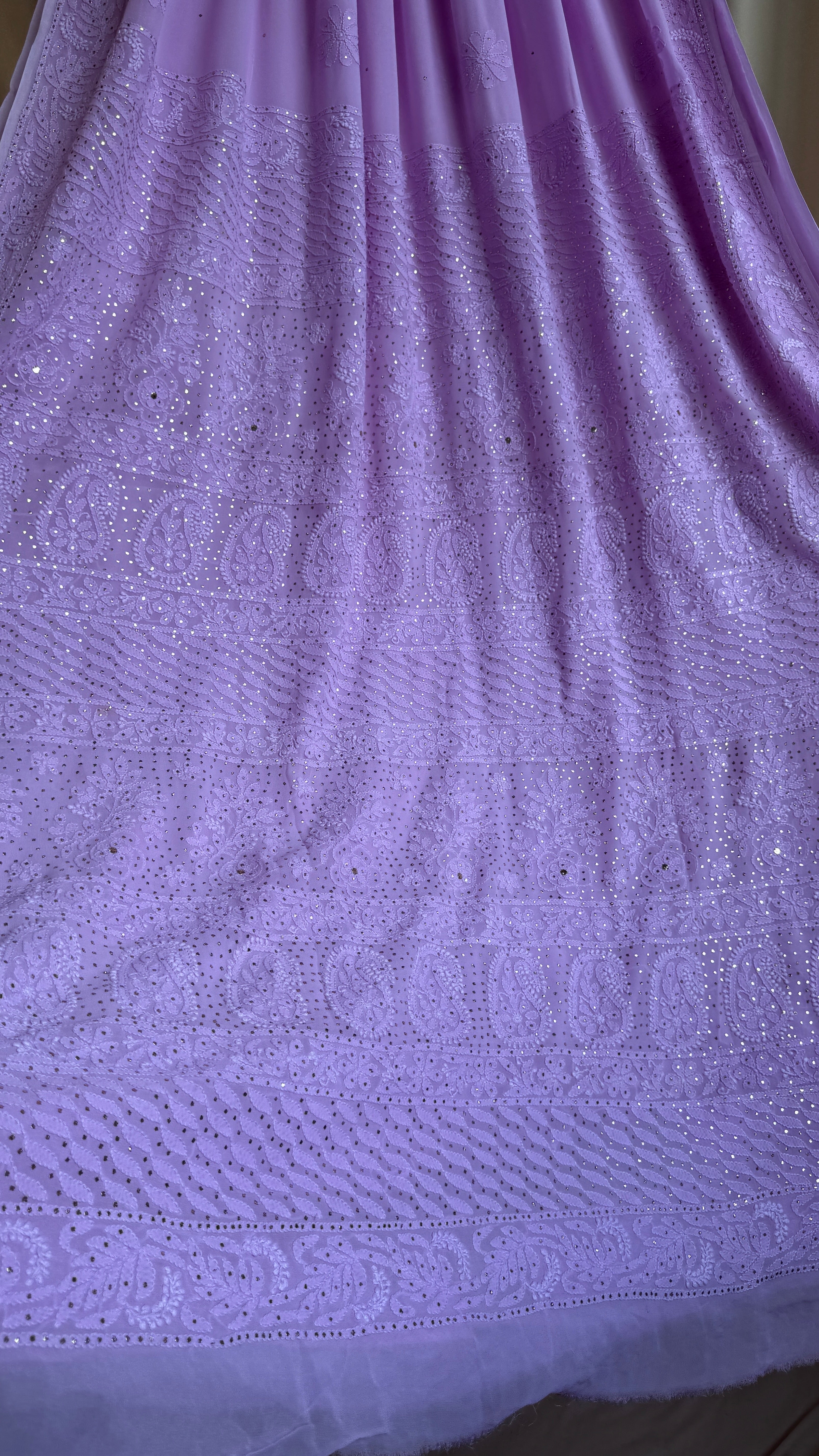 Viscose Lilac Chikankari saree with Mukaish Work