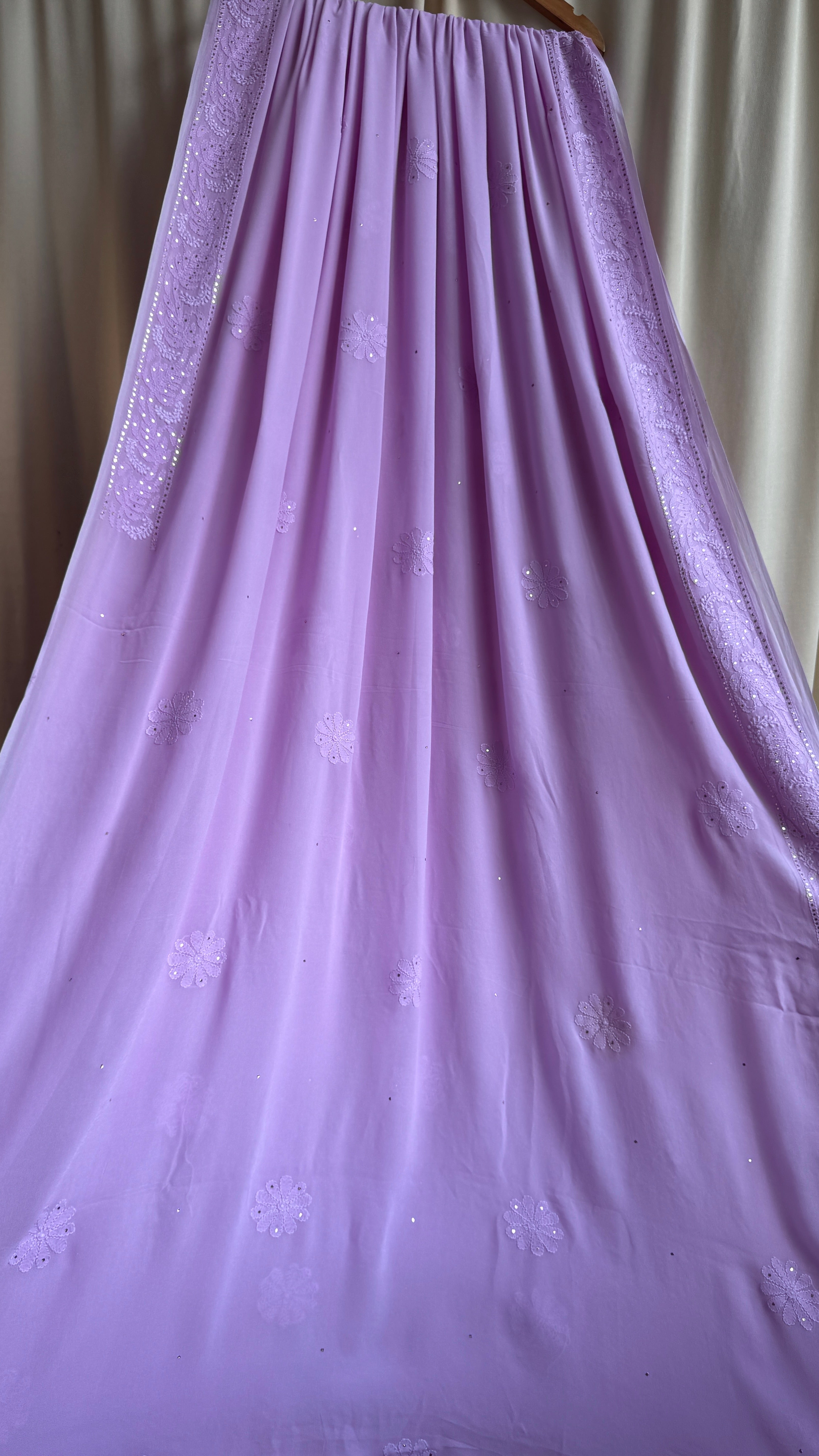 Viscose Lilac Chikankari saree with Mukaish Work