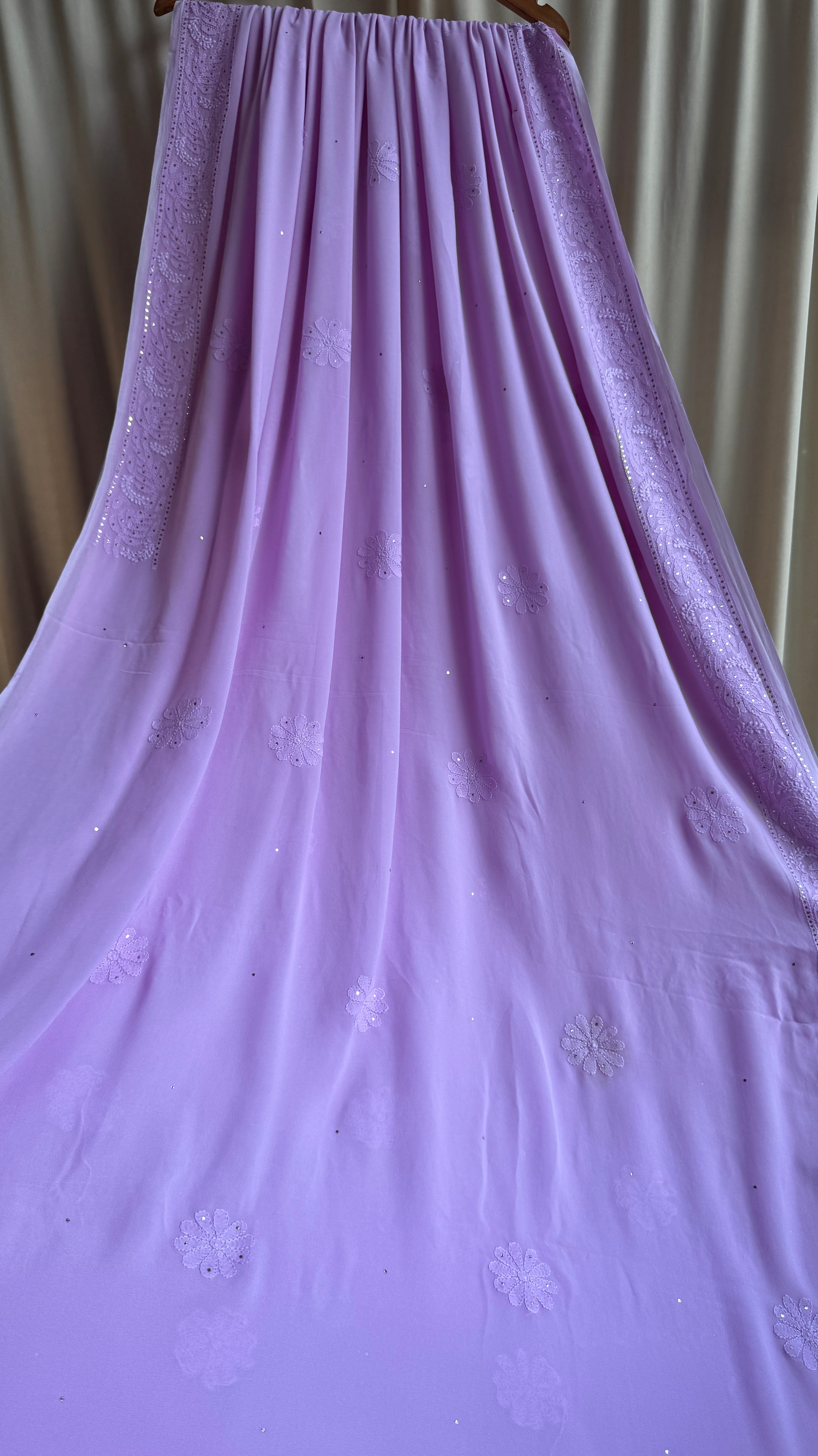 Viscose Lilac Chikankari saree with Mukaish Work