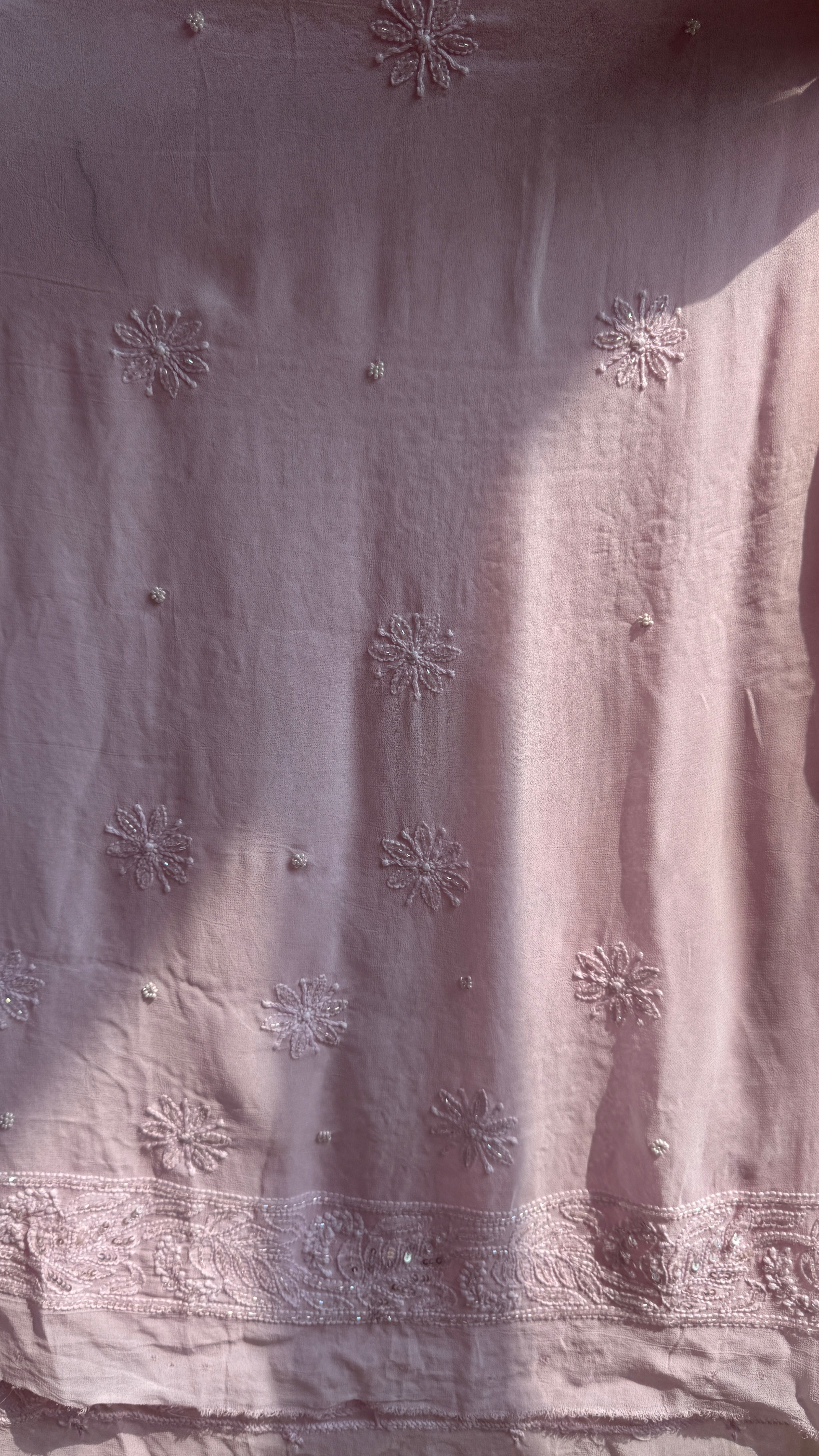 Viscose Chikankari saree with Pearl embellishments- Pink