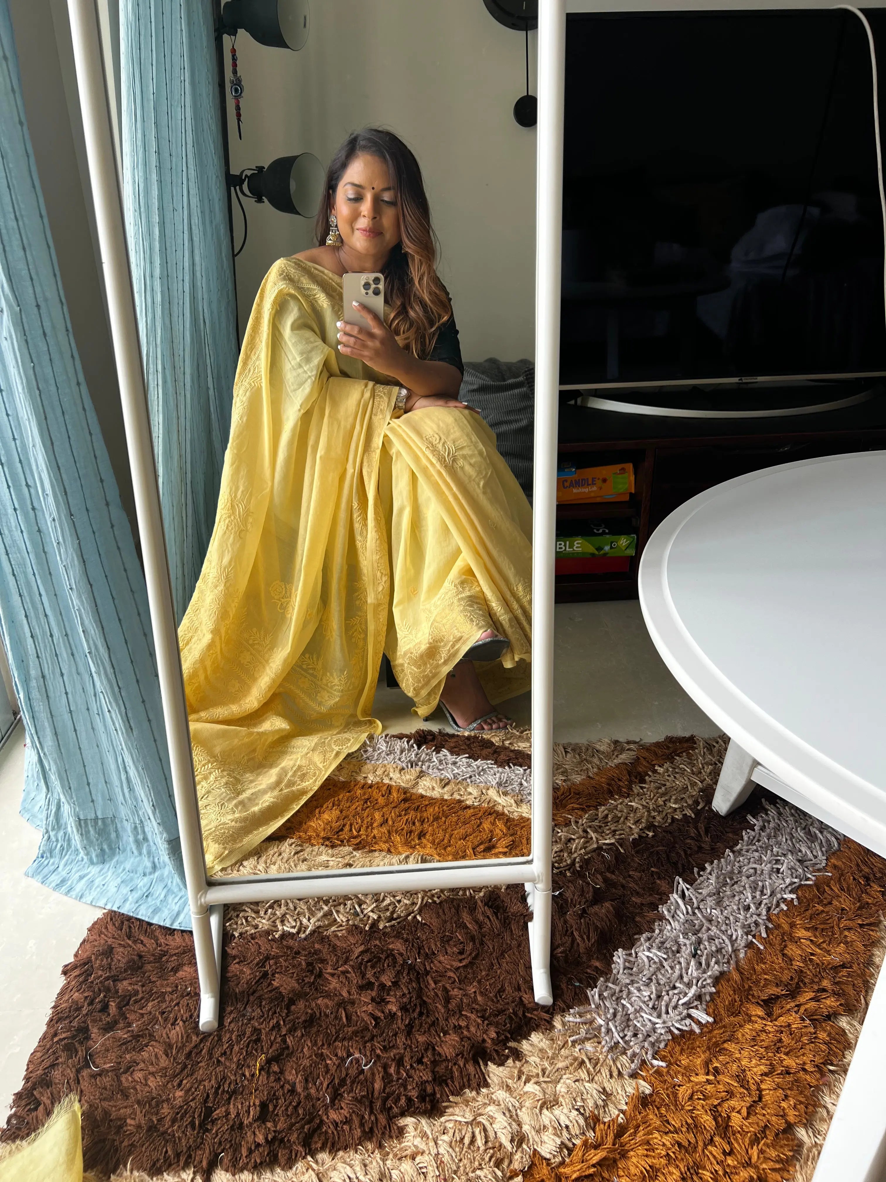 Chanderi Chikankari saree in Yellow ARIAA CHIKANKARI