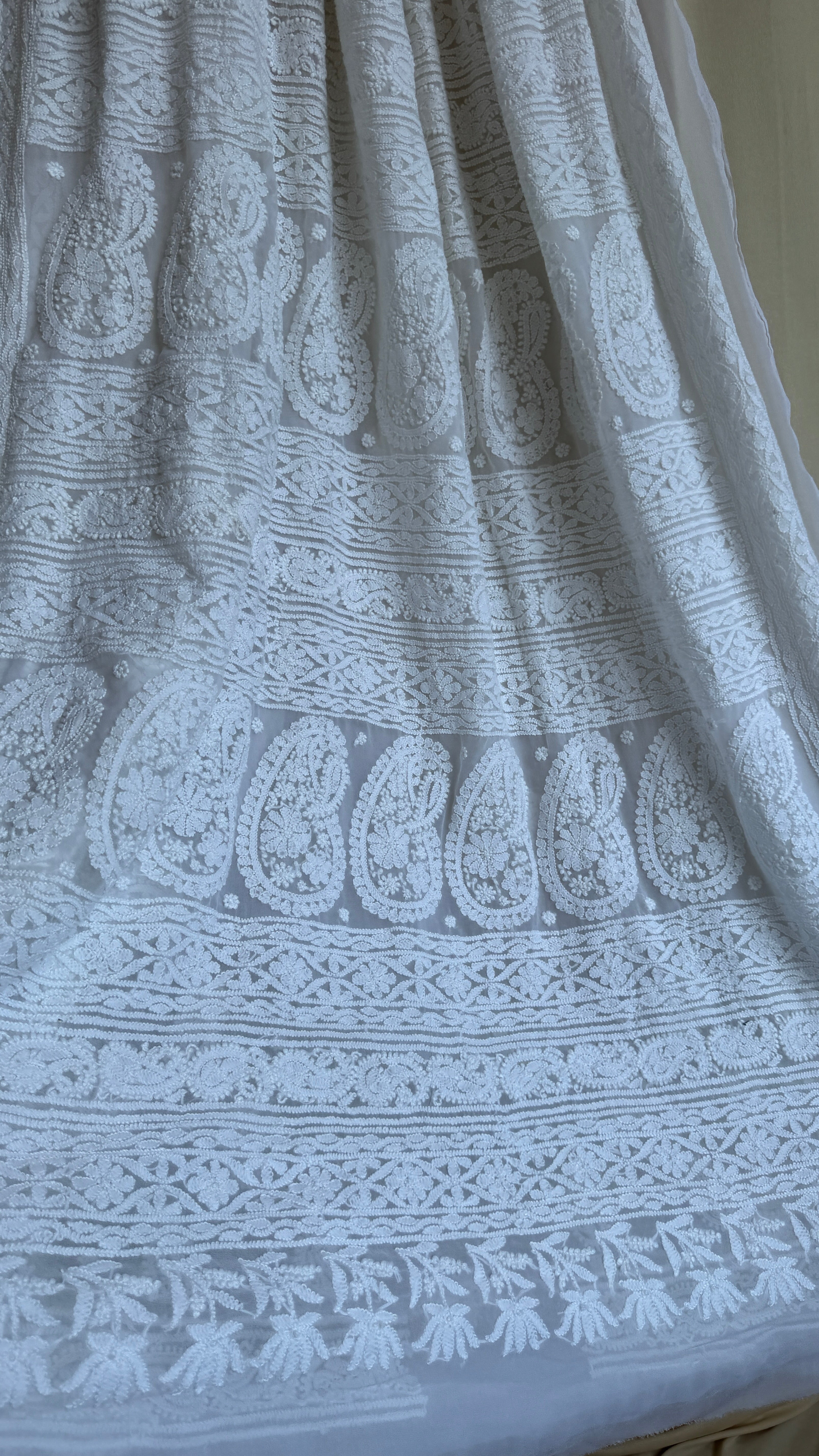 Georgette Chikankari saree in White