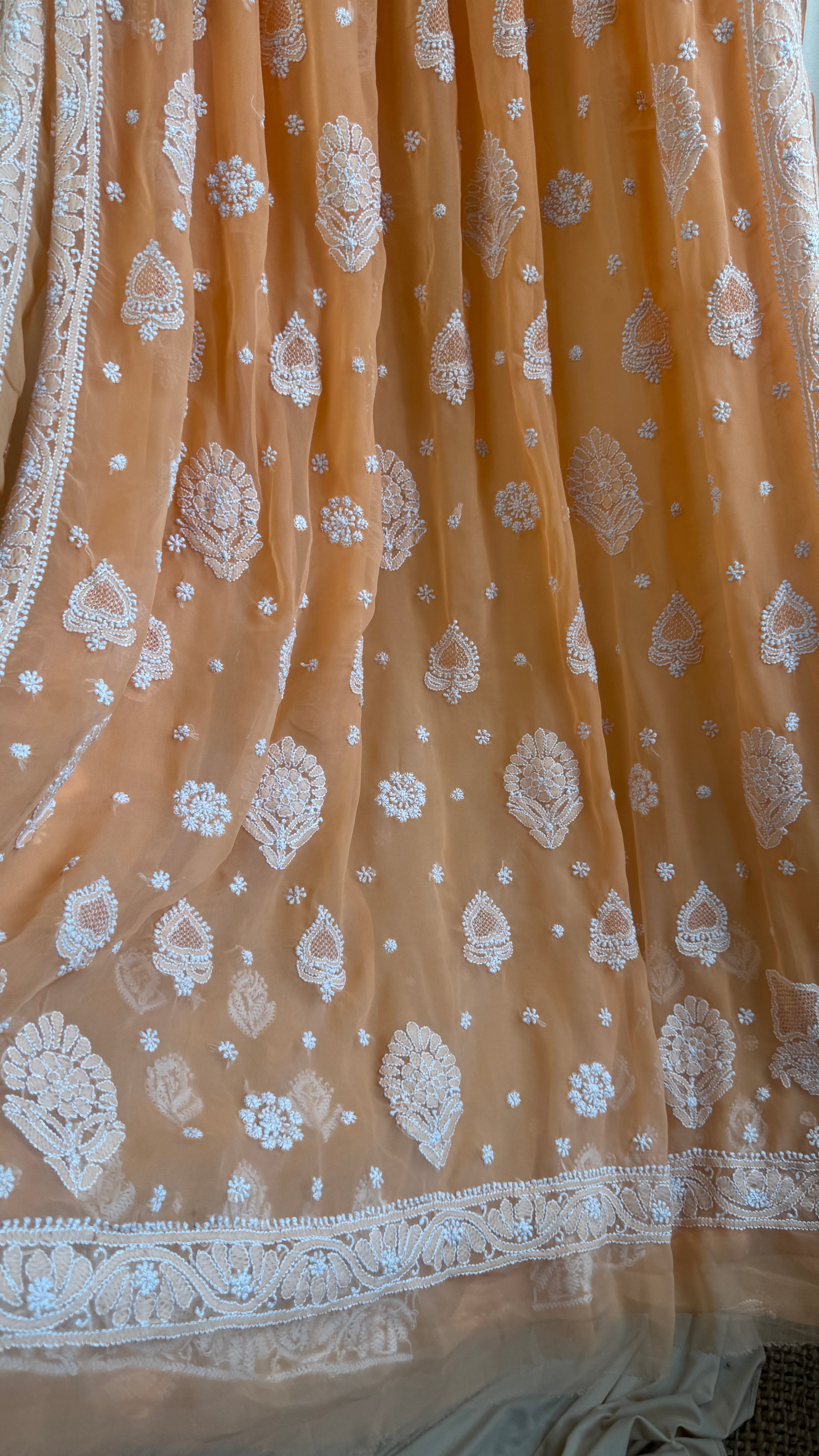 Georgette Chikankari saree in Orange