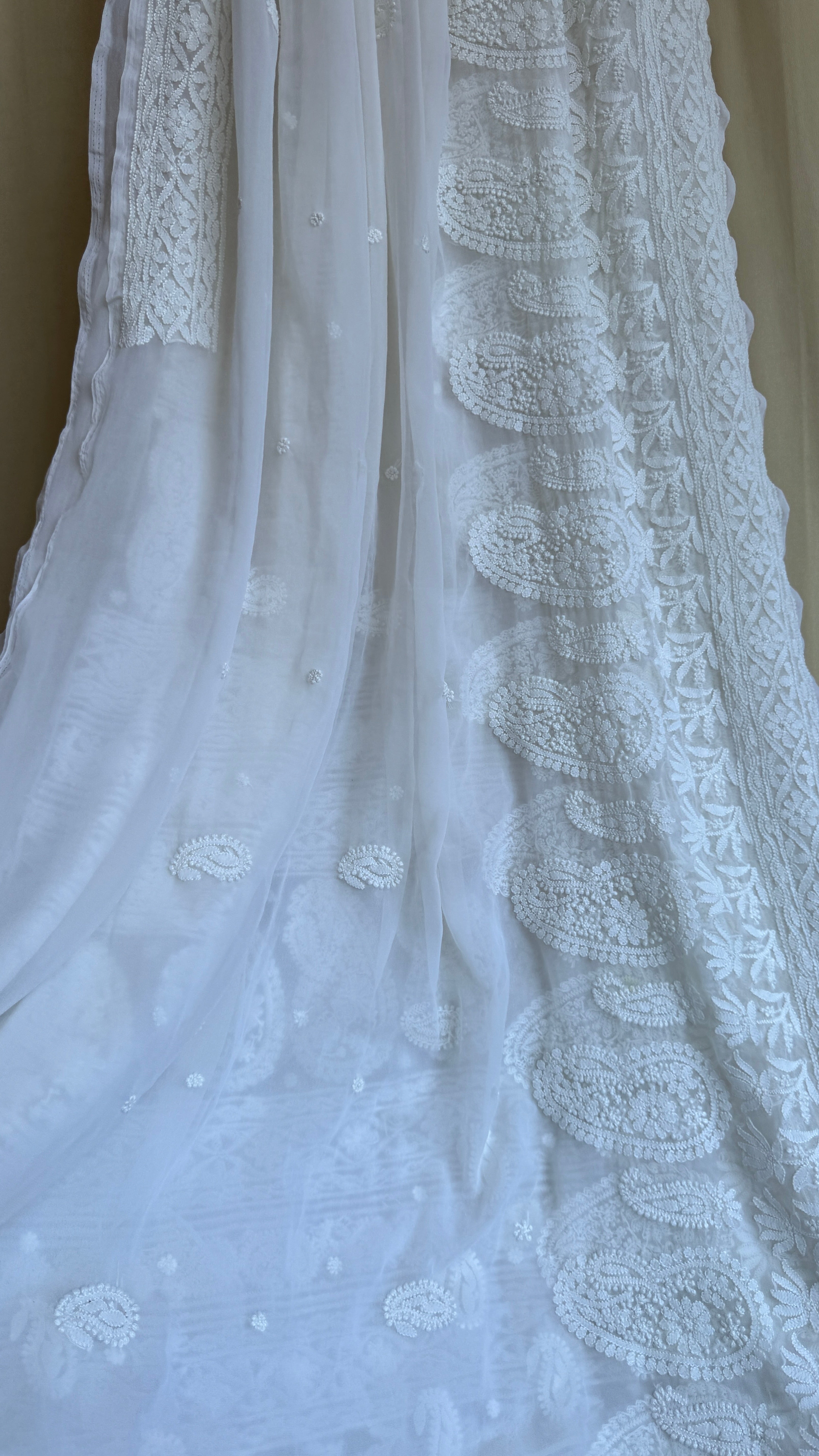 Georgette Chikankari saree in White