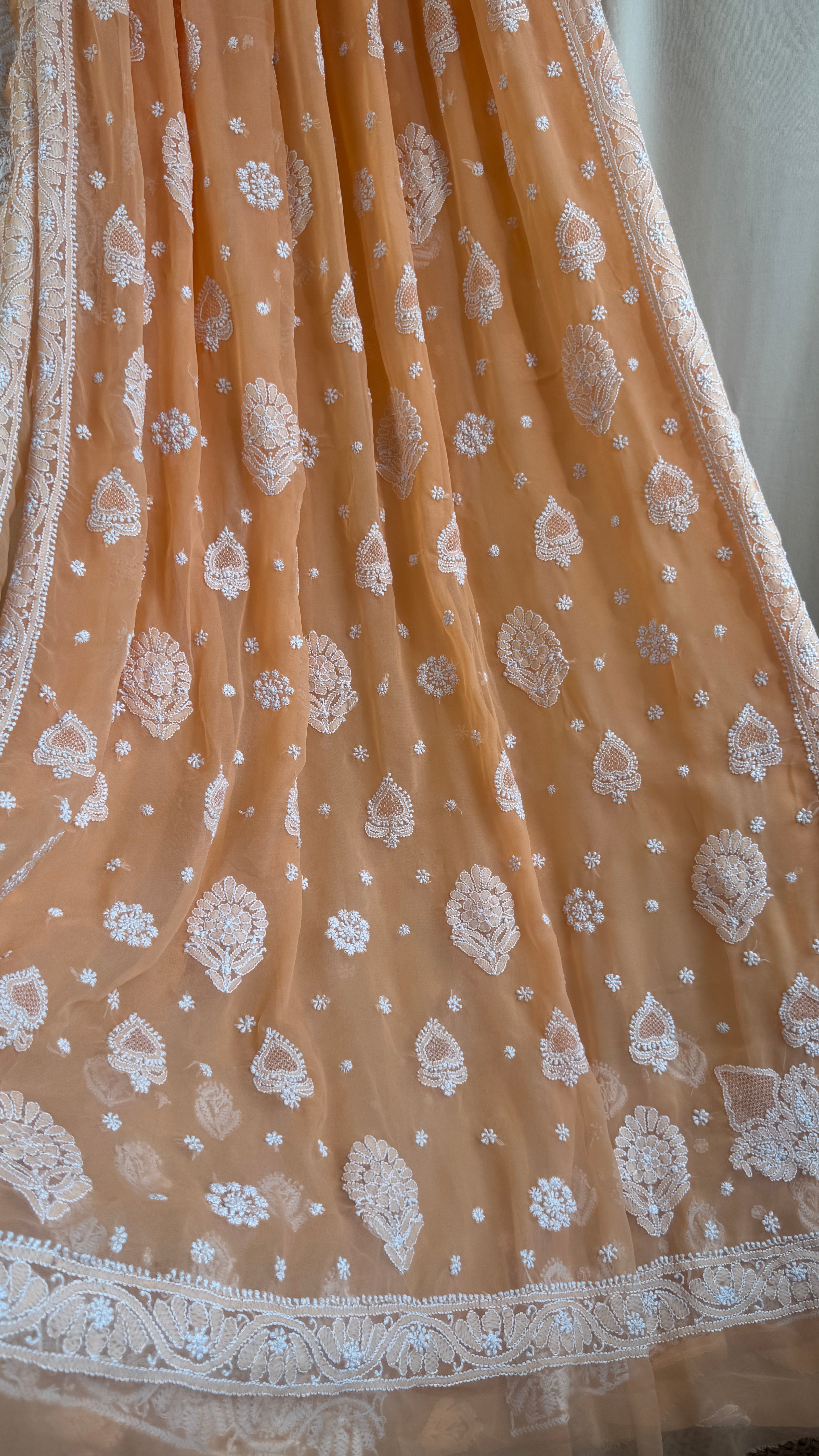 Georgette Chikankari saree in Orange