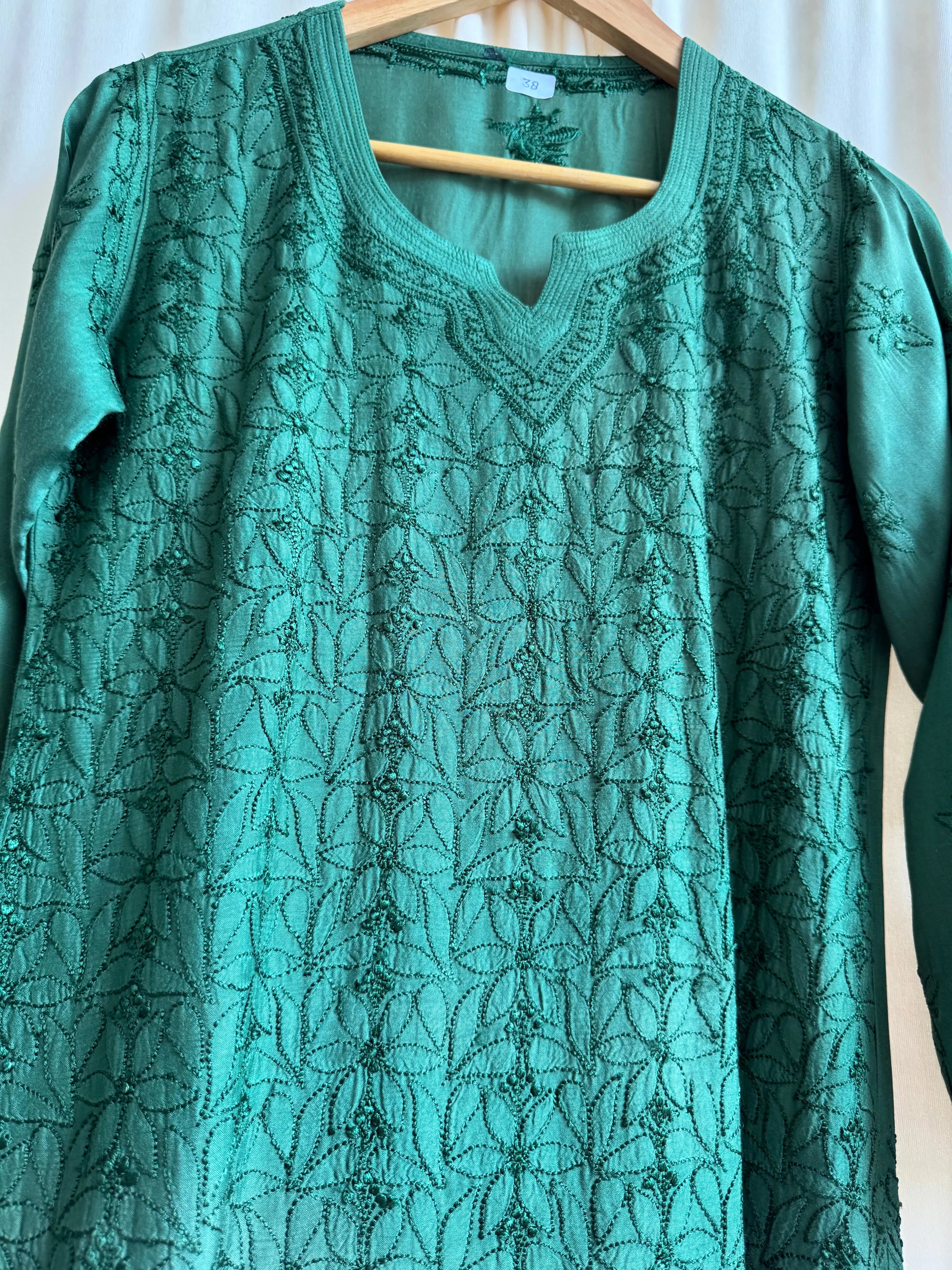 Chikankari Muslin short Top in Green ARIAA CHIKANKARI