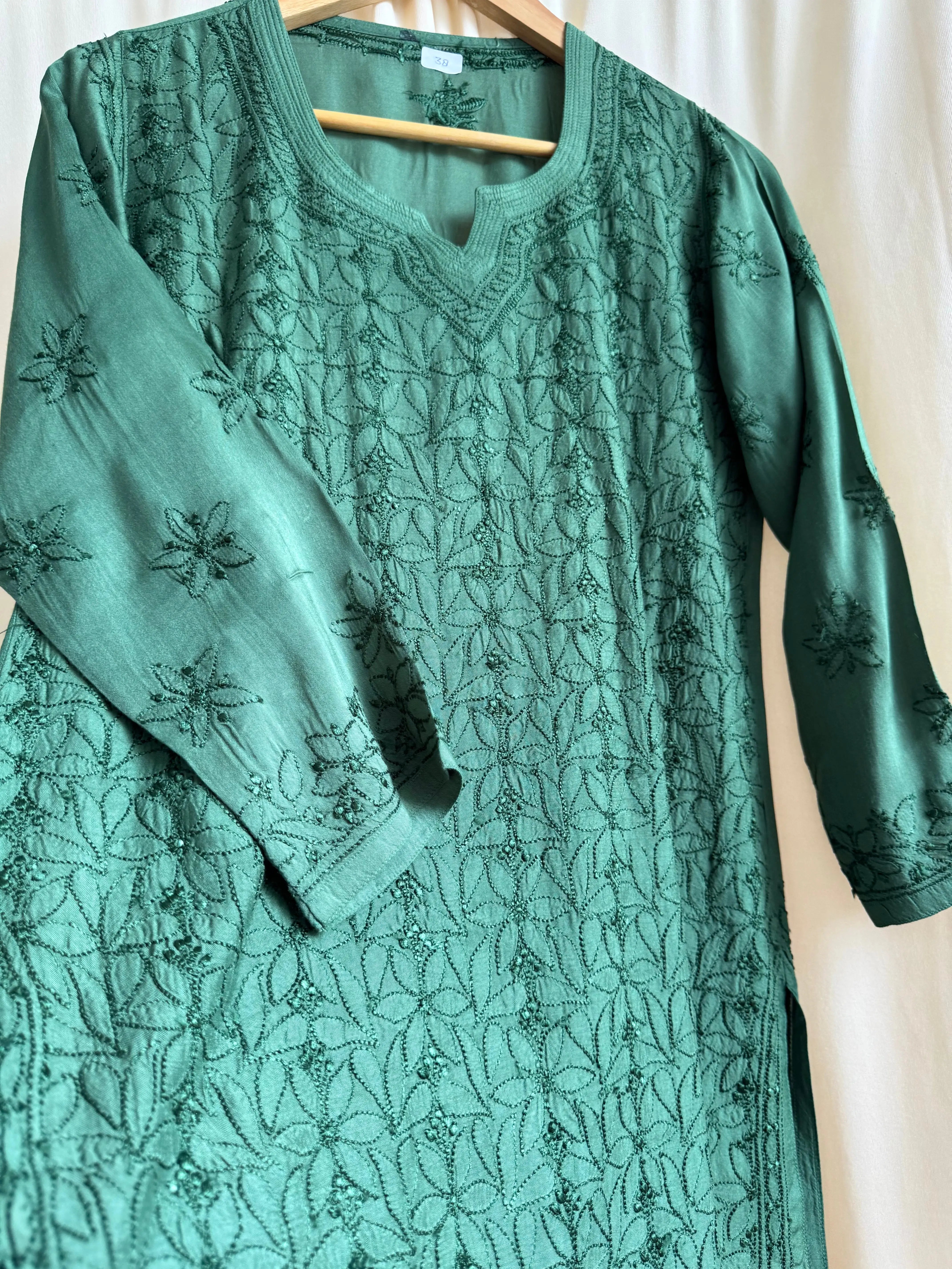 Chikankari Muslin short Top in Green ARIAA CHIKANKARI
