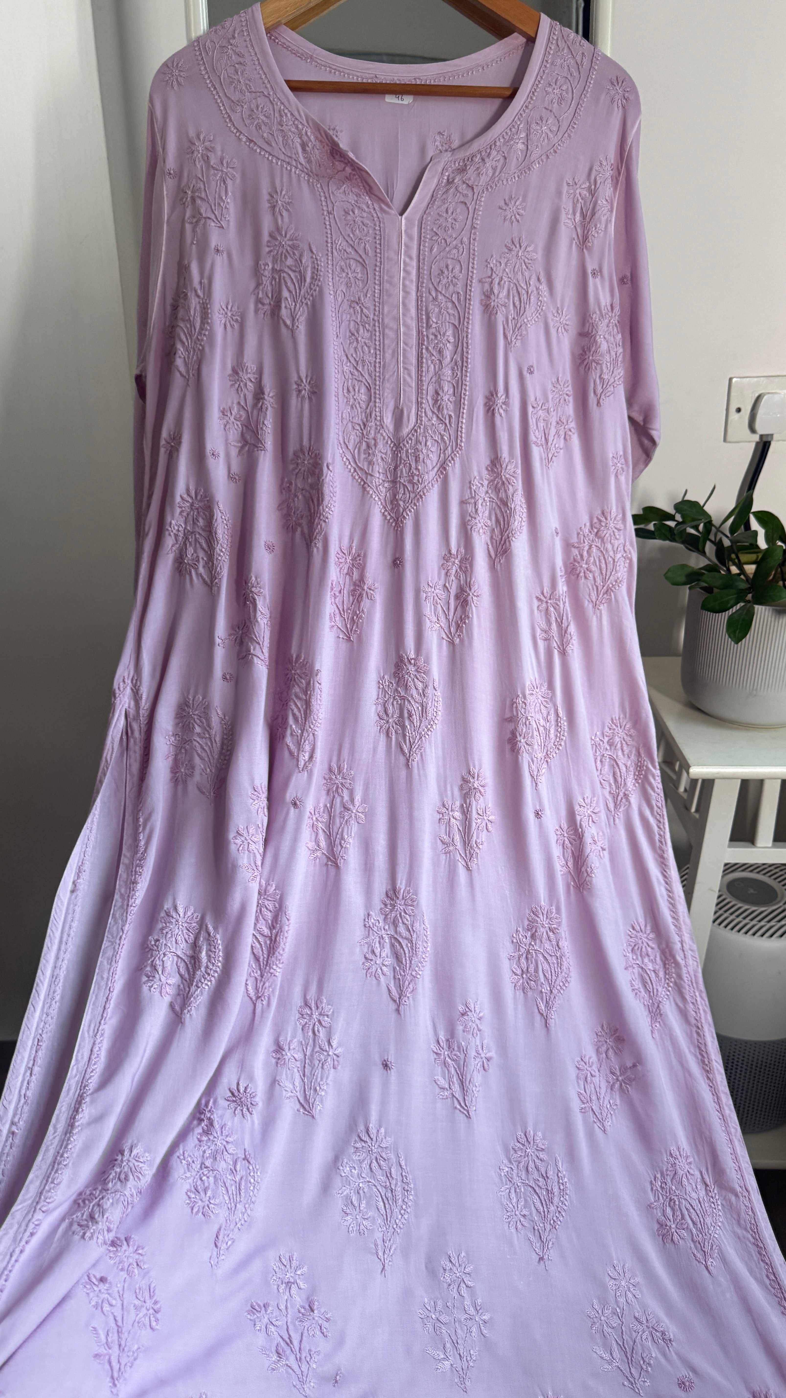 Premium Modal Chikankari Cotton Kurti -Mauve - Noor Collection