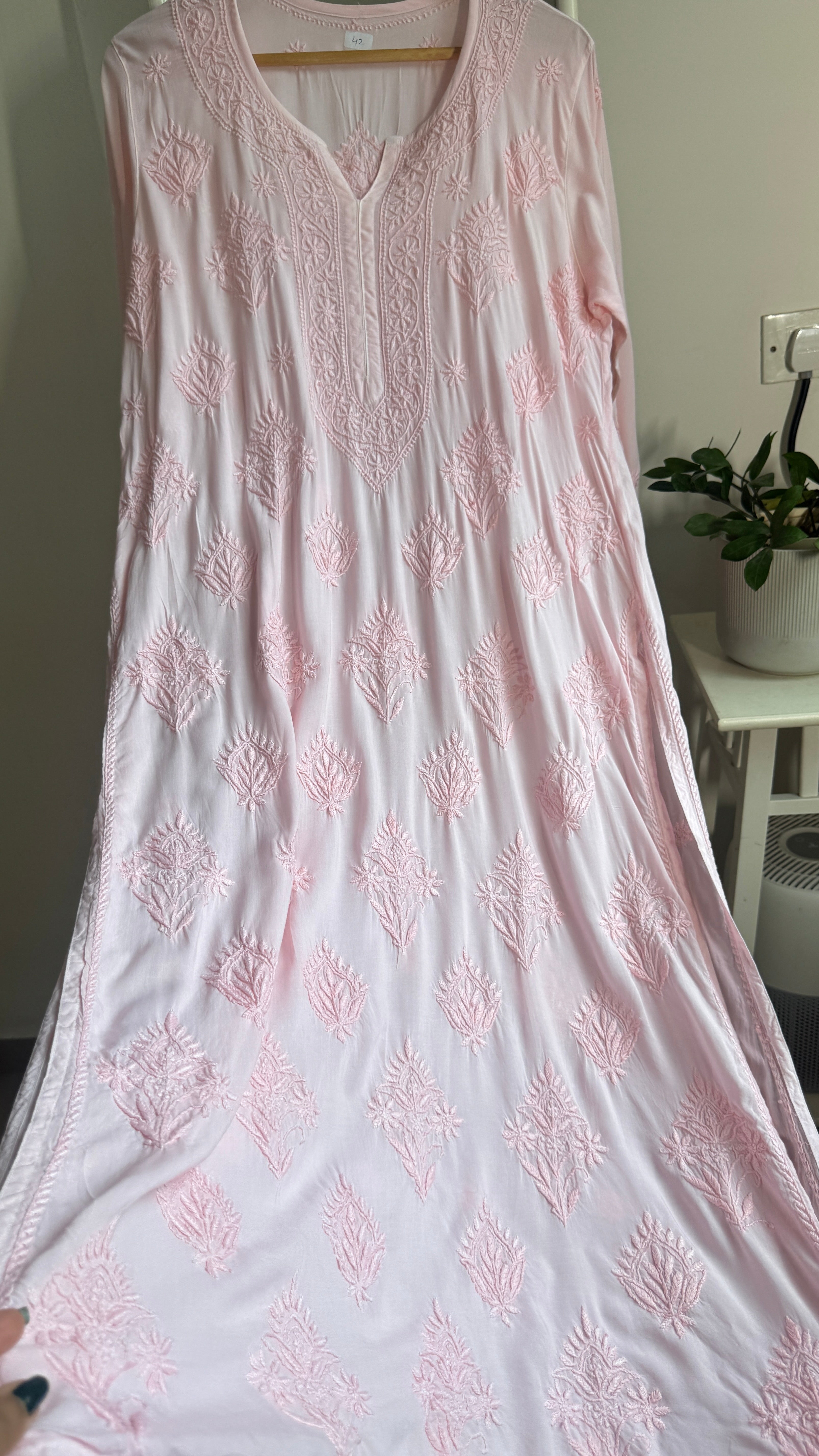 Premium Modal Chikankari Cotton Kurti - Pink - Noor Collection