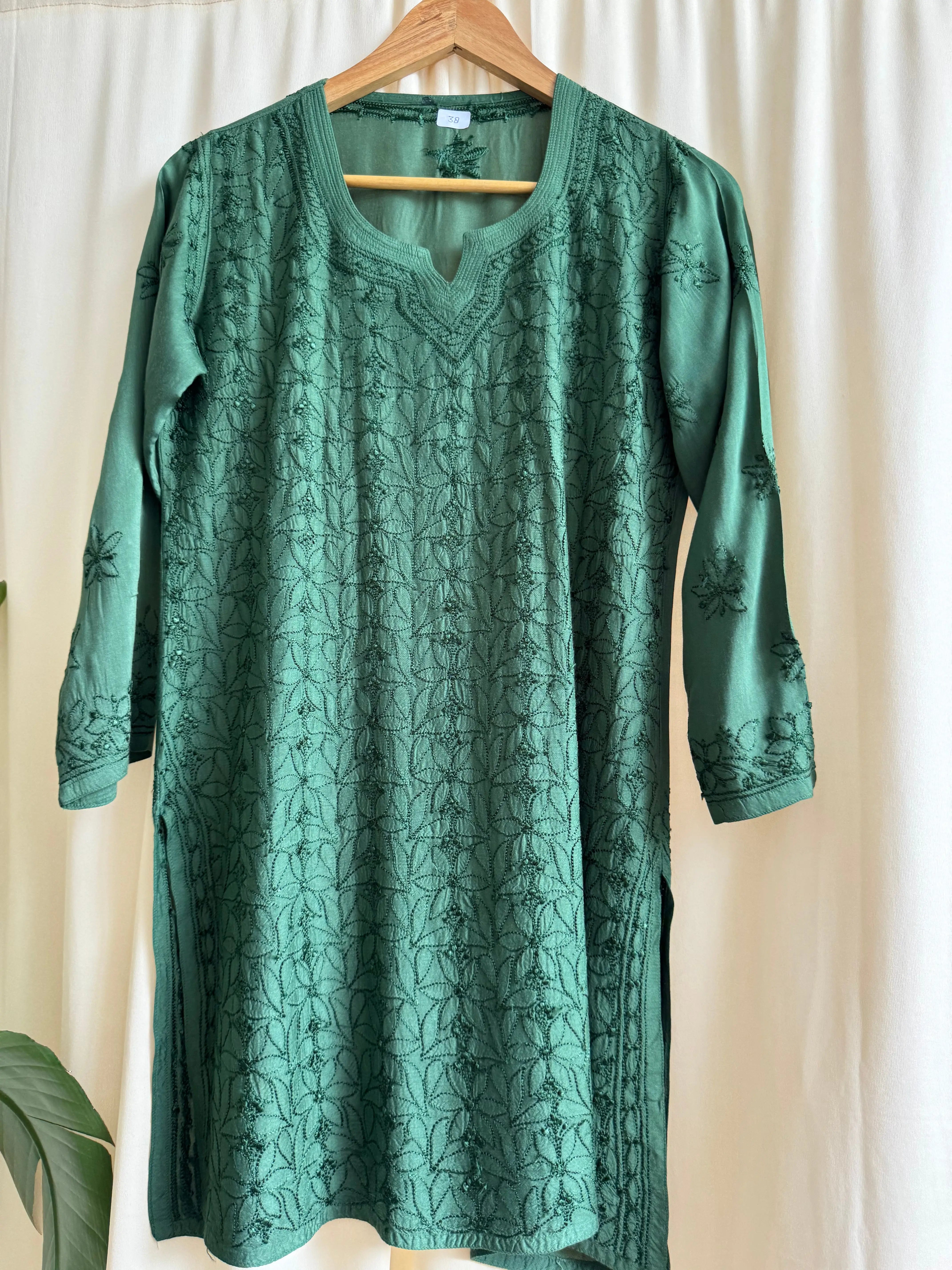 Chikankari Muslin short Top in Green ARIAA CHIKANKARI