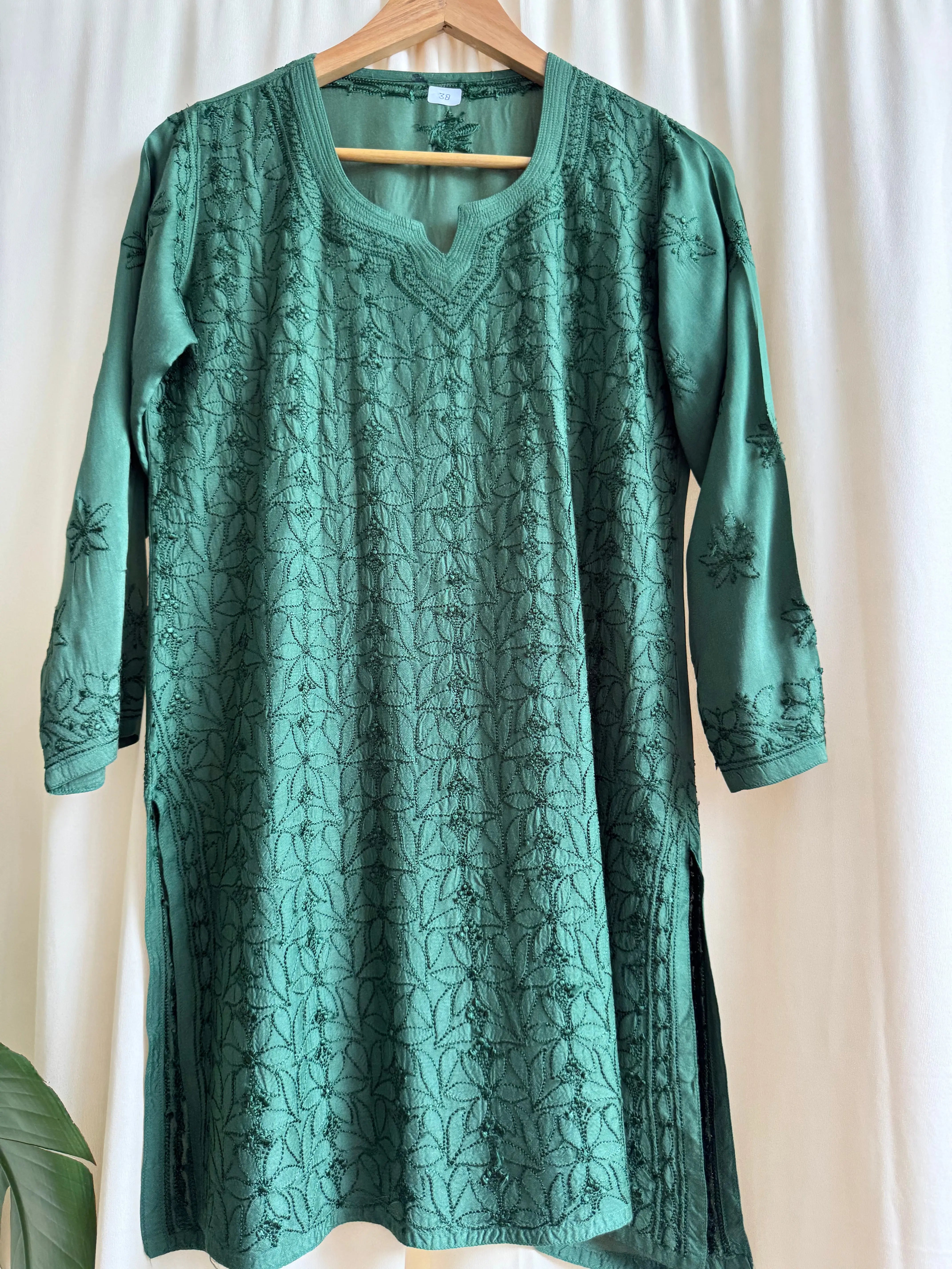 Chikankari Muslin short Top in Green ARIAA CHIKANKARI