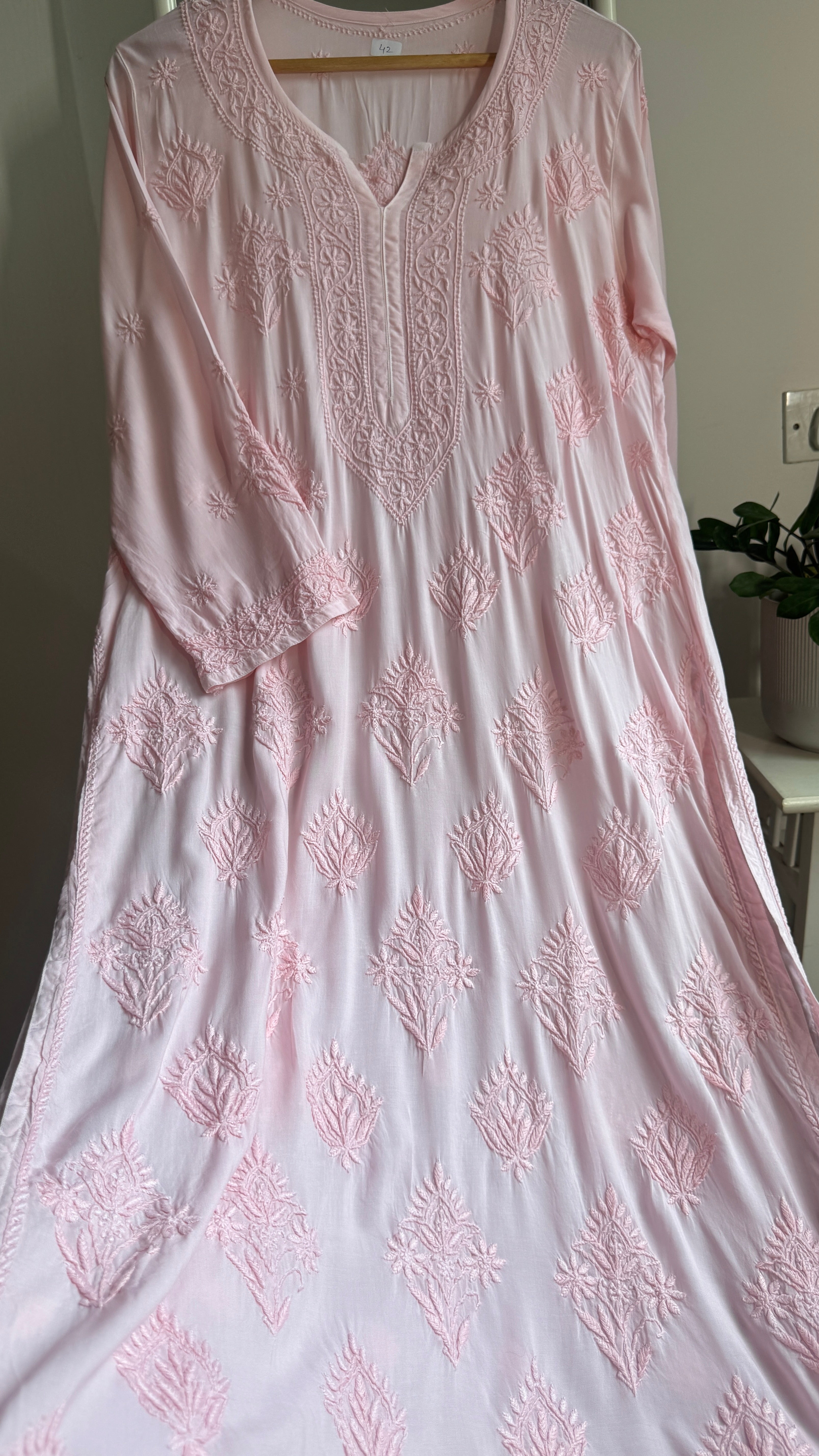 Premium Modal Chikankari Cotton Kurti - Pink - Noor Collection