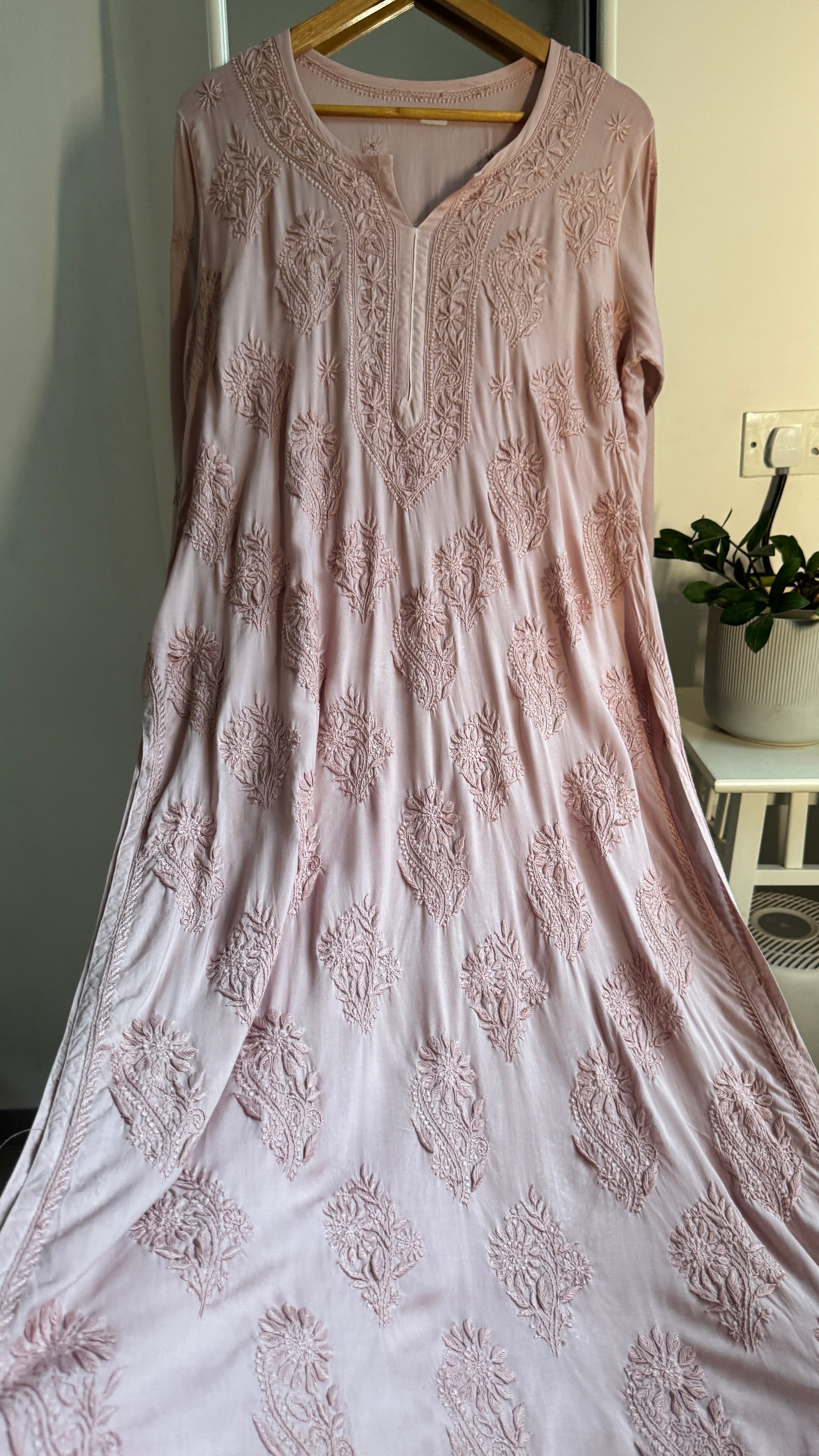 Premium Modal Chikankari Cotton Kurti - Nude Pink - Noor Collection