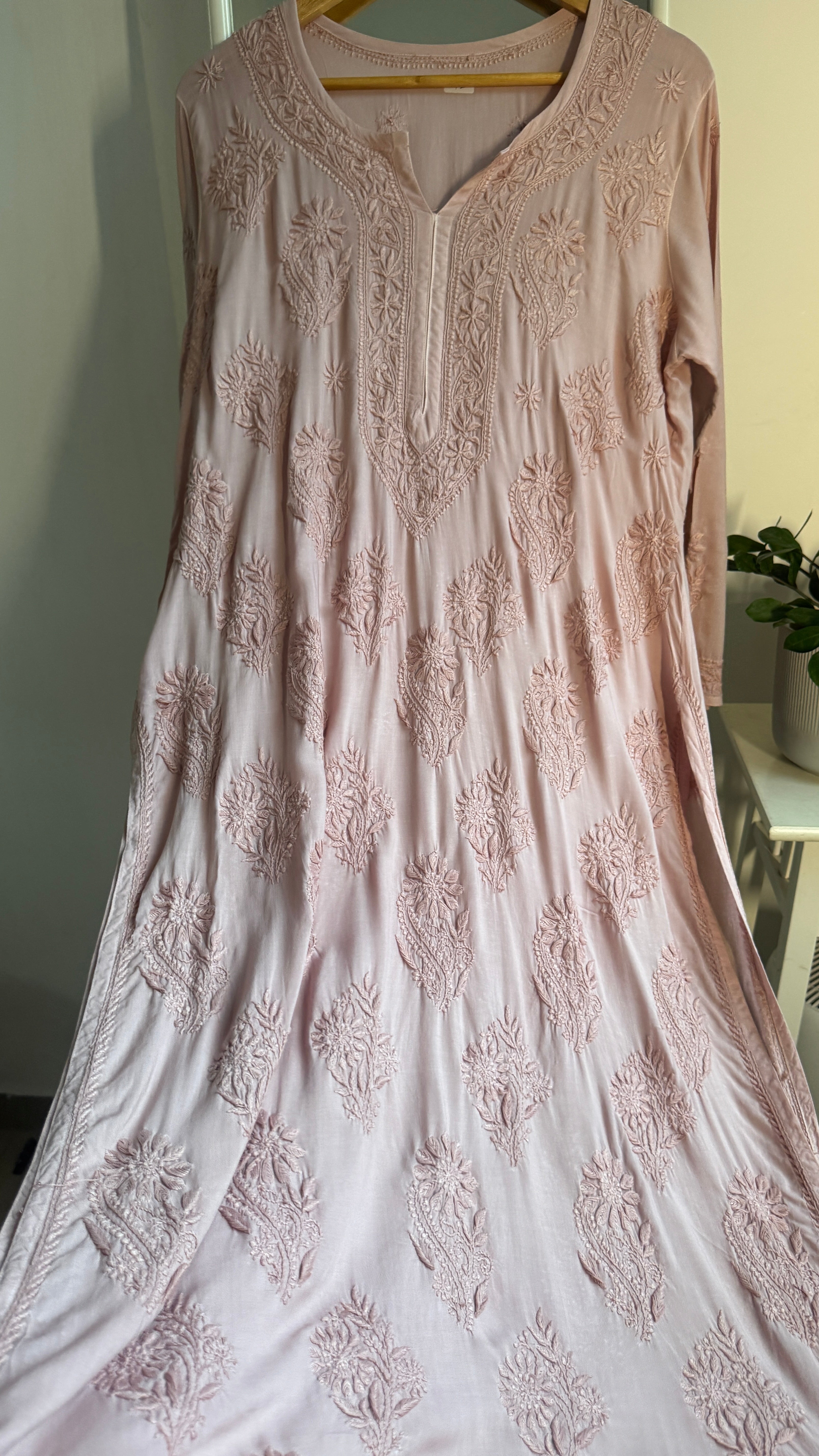 Premium Modal Chikankari Cotton Kurti - Nude Pink - Noor Collection