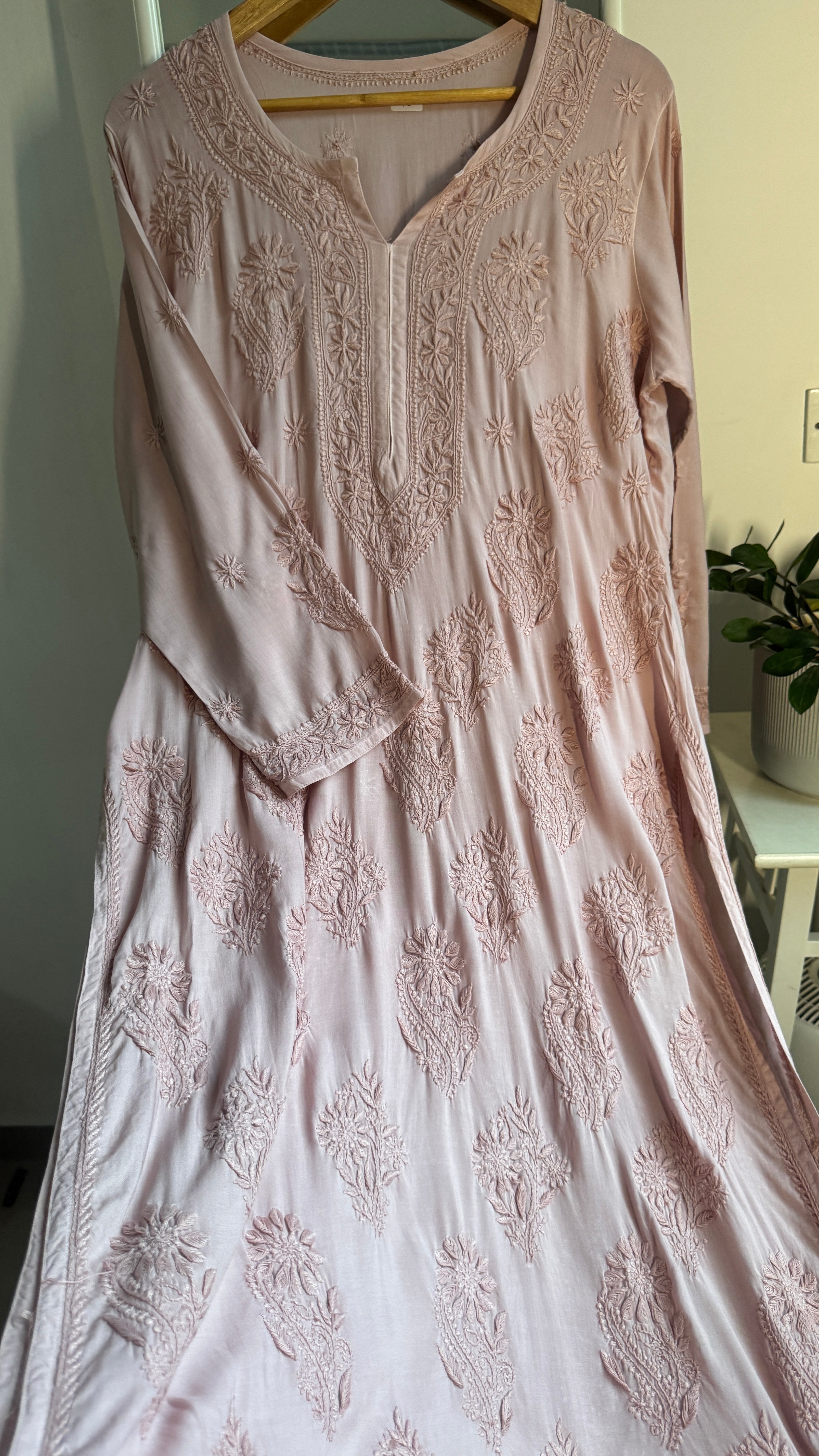 Premium Modal Chikankari Cotton Kurti - Nude Pink - Noor Collection