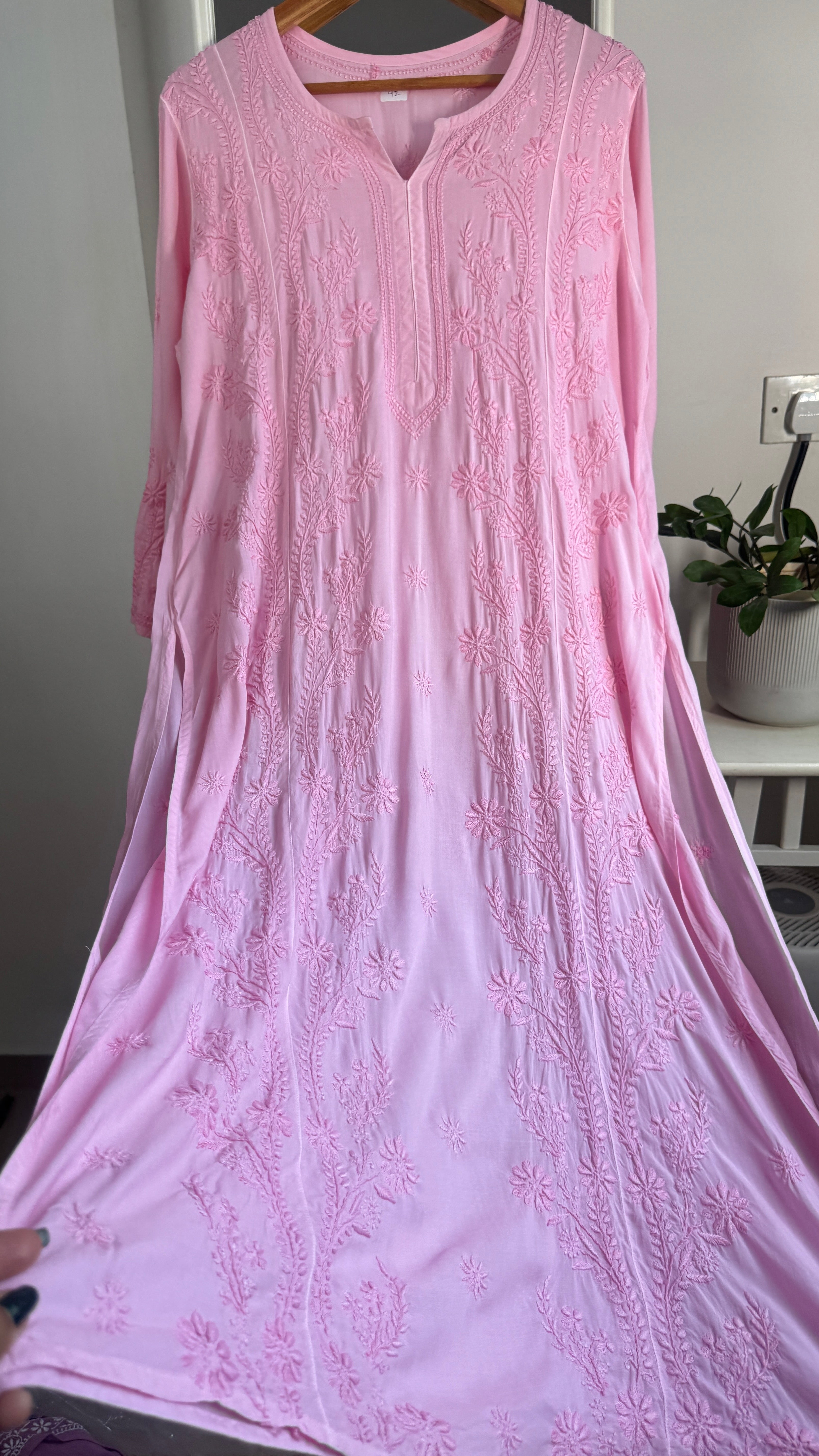 Premium Modal Chikankari Cotton Kurti - Pink - Noor Collection