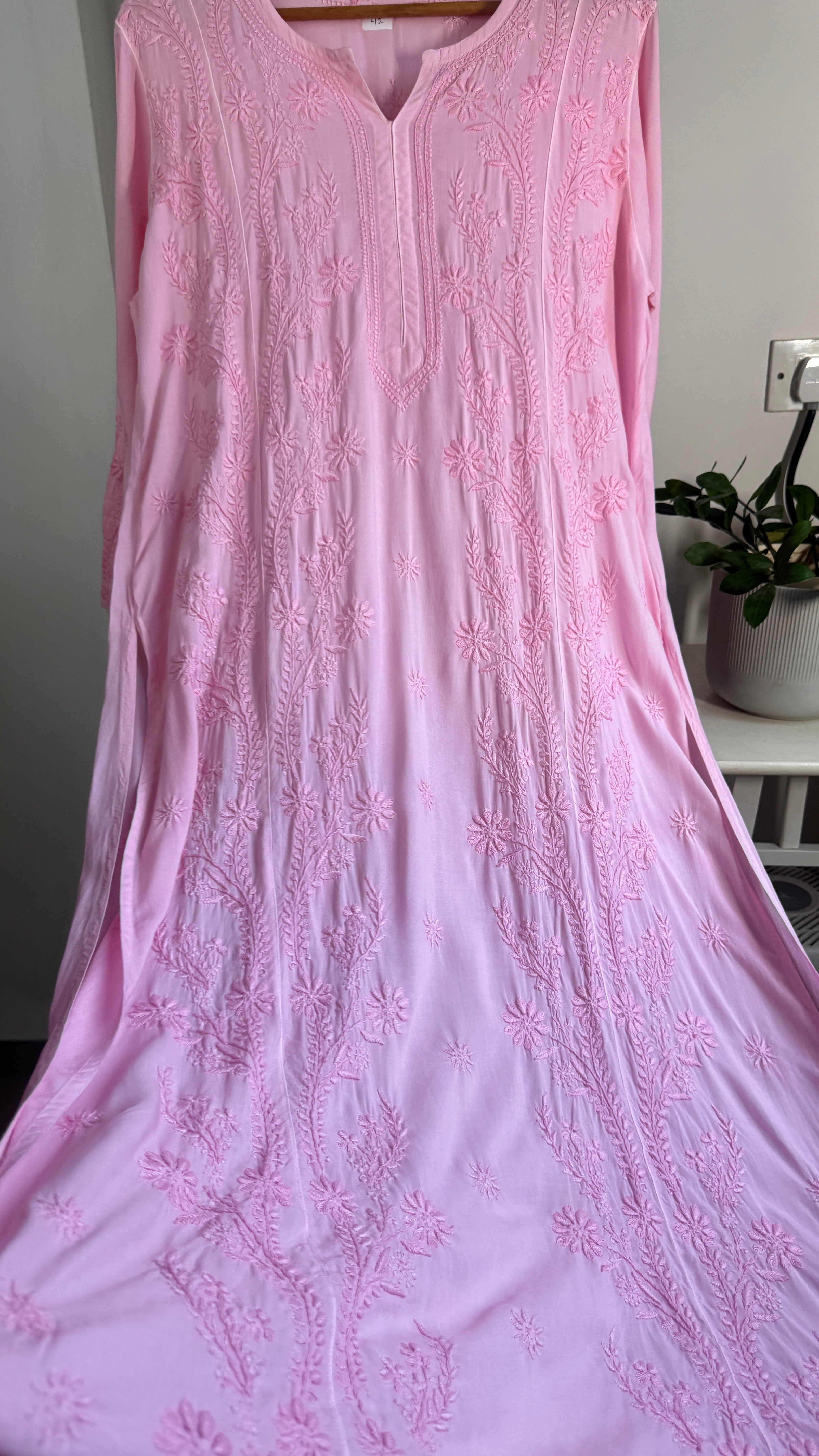 Premium Modal Chikankari Cotton Kurti - Pink - Noor Collection