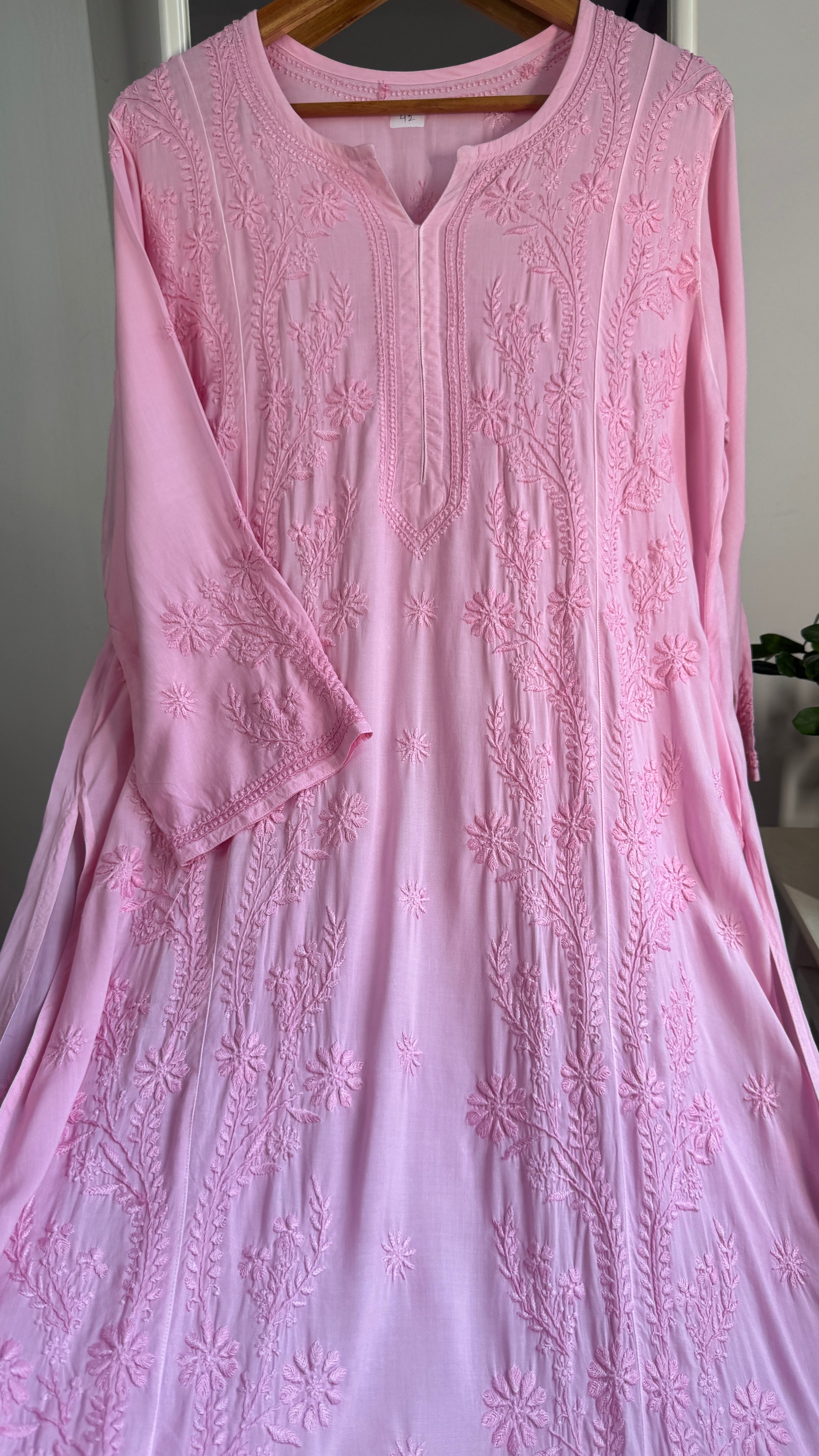 Premium Modal Chikankari Cotton Kurti - Pink - Noor Collection
