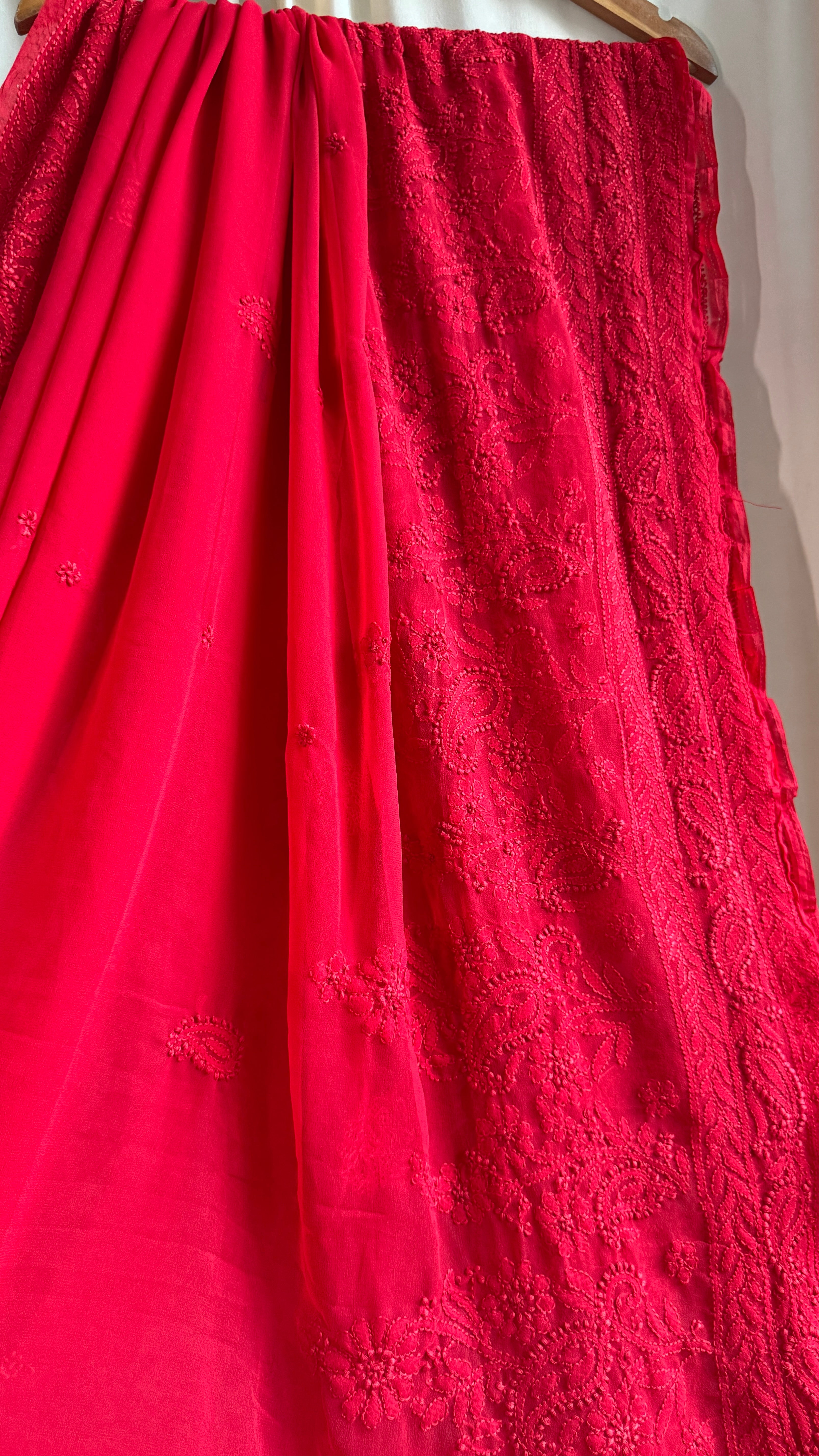 Georgette Chikankari saree in Red