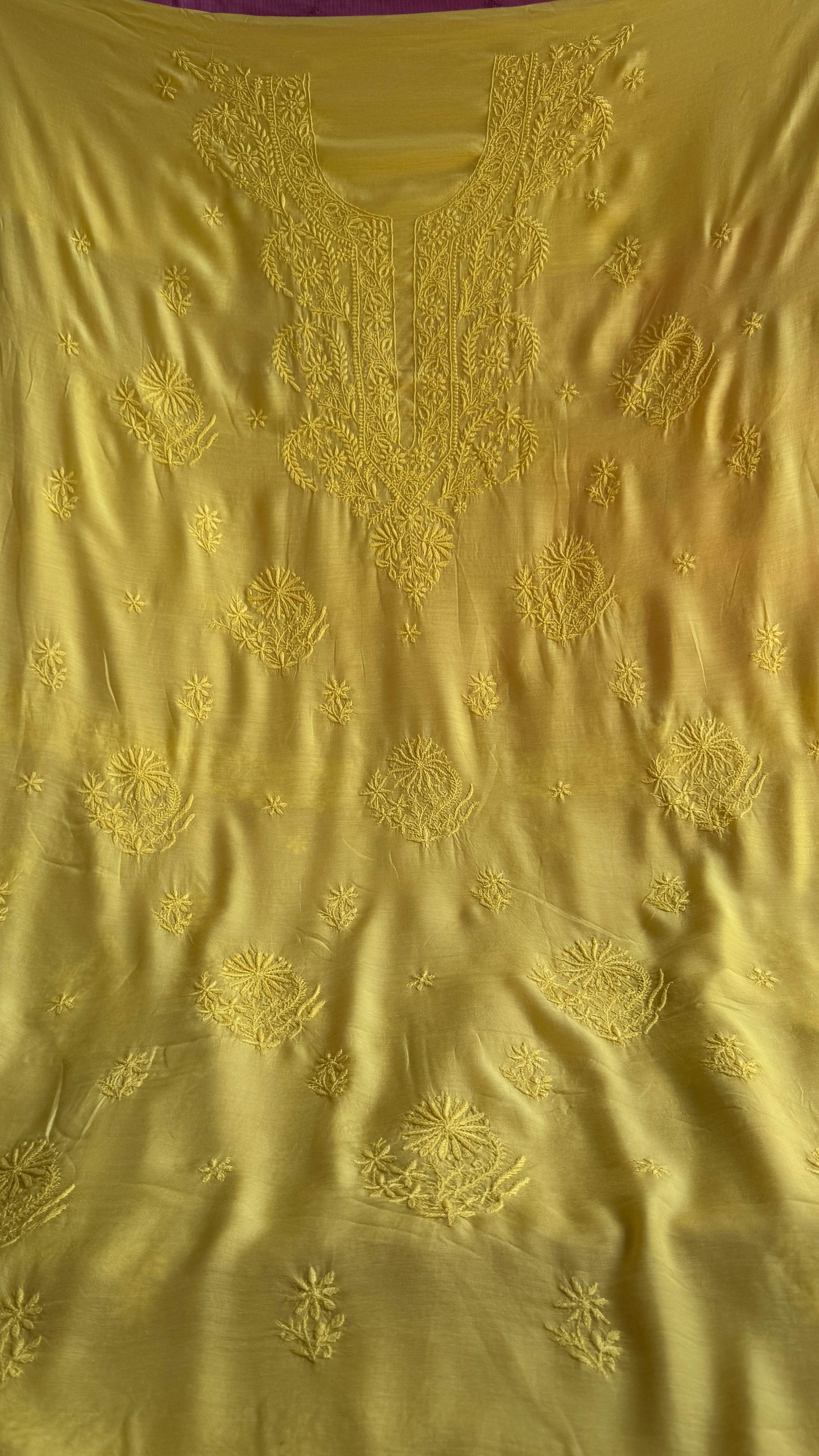 Pure Muslin kurti Length unstitched - Yellow