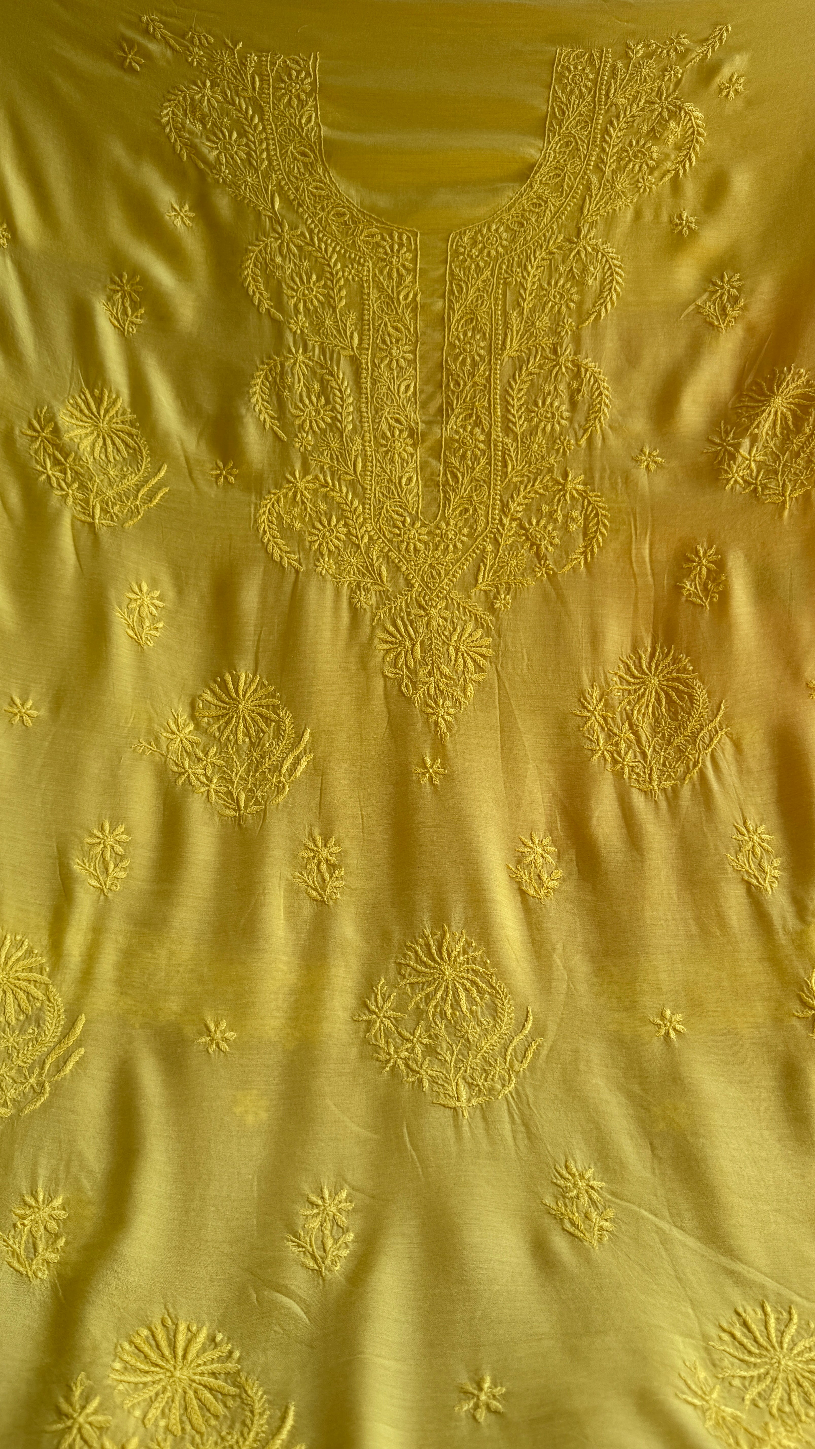 Pure Muslin kurti Length unstitched - Yellow