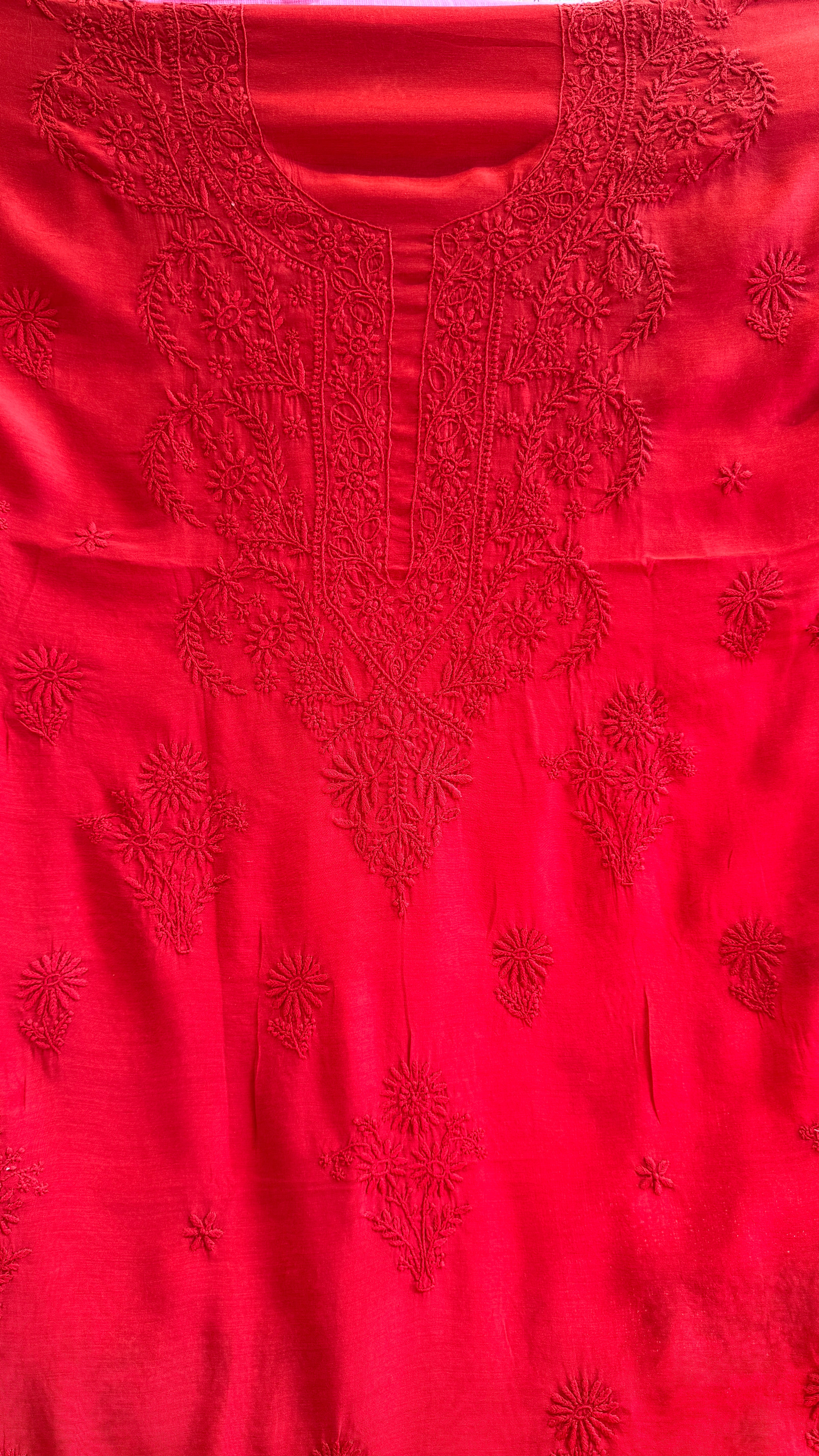 Pure Muslin kurti Length unstitched - Red