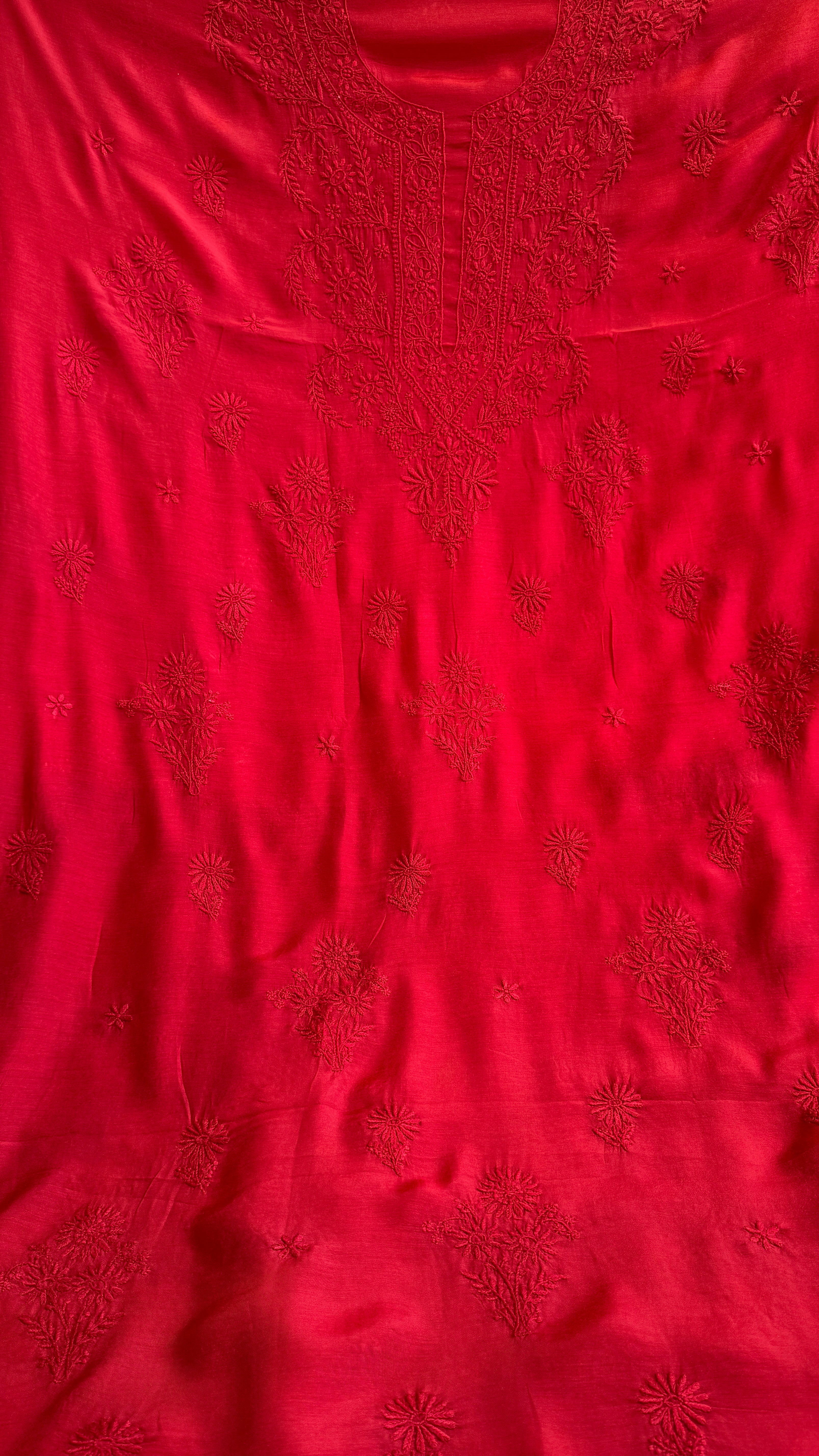 Pure Muslin kurti Length unstitched - Red