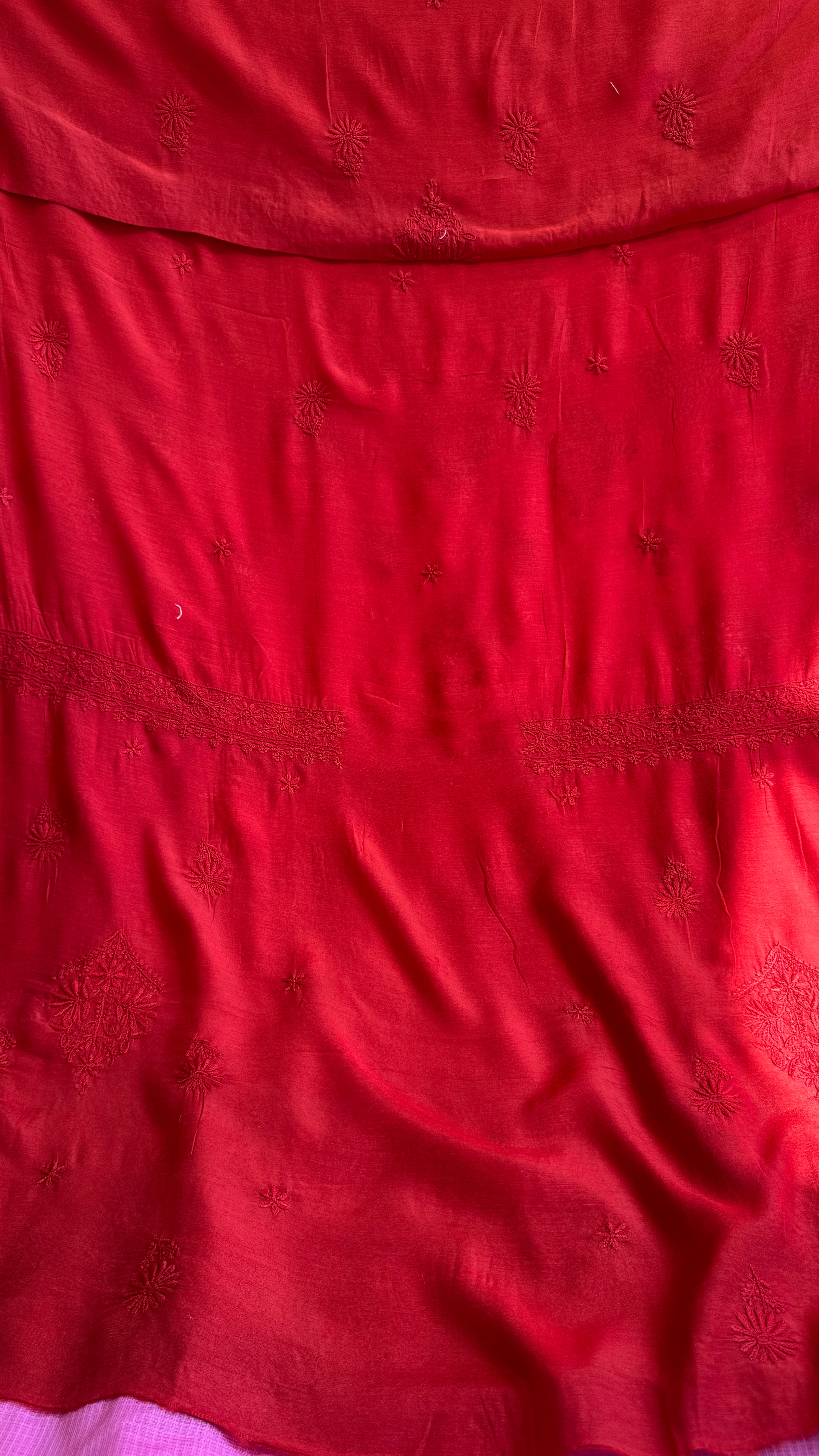 Pure Muslin kurti Length unstitched - Red