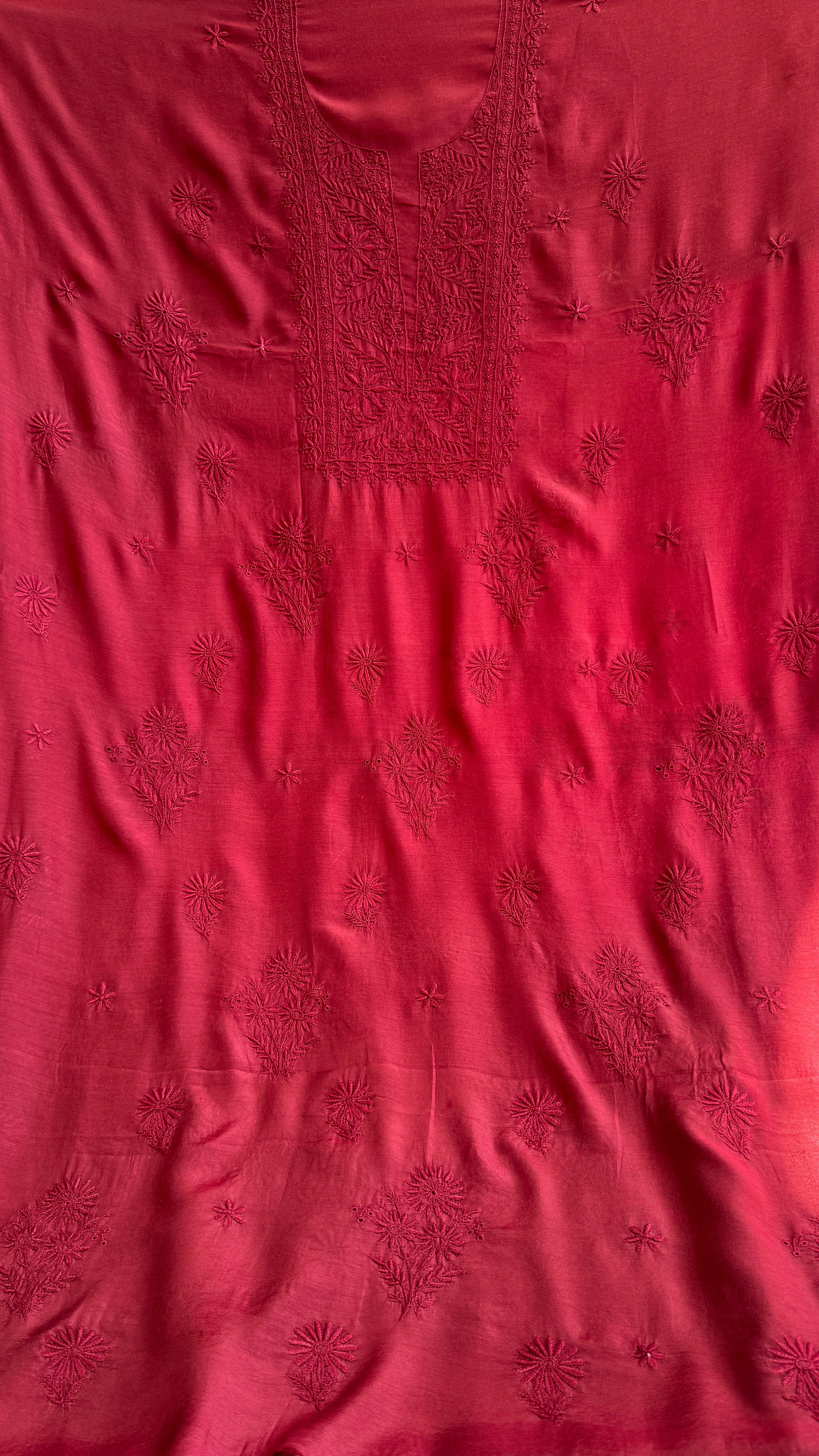 Pure Muslin kurti Length unstitched - Maroon