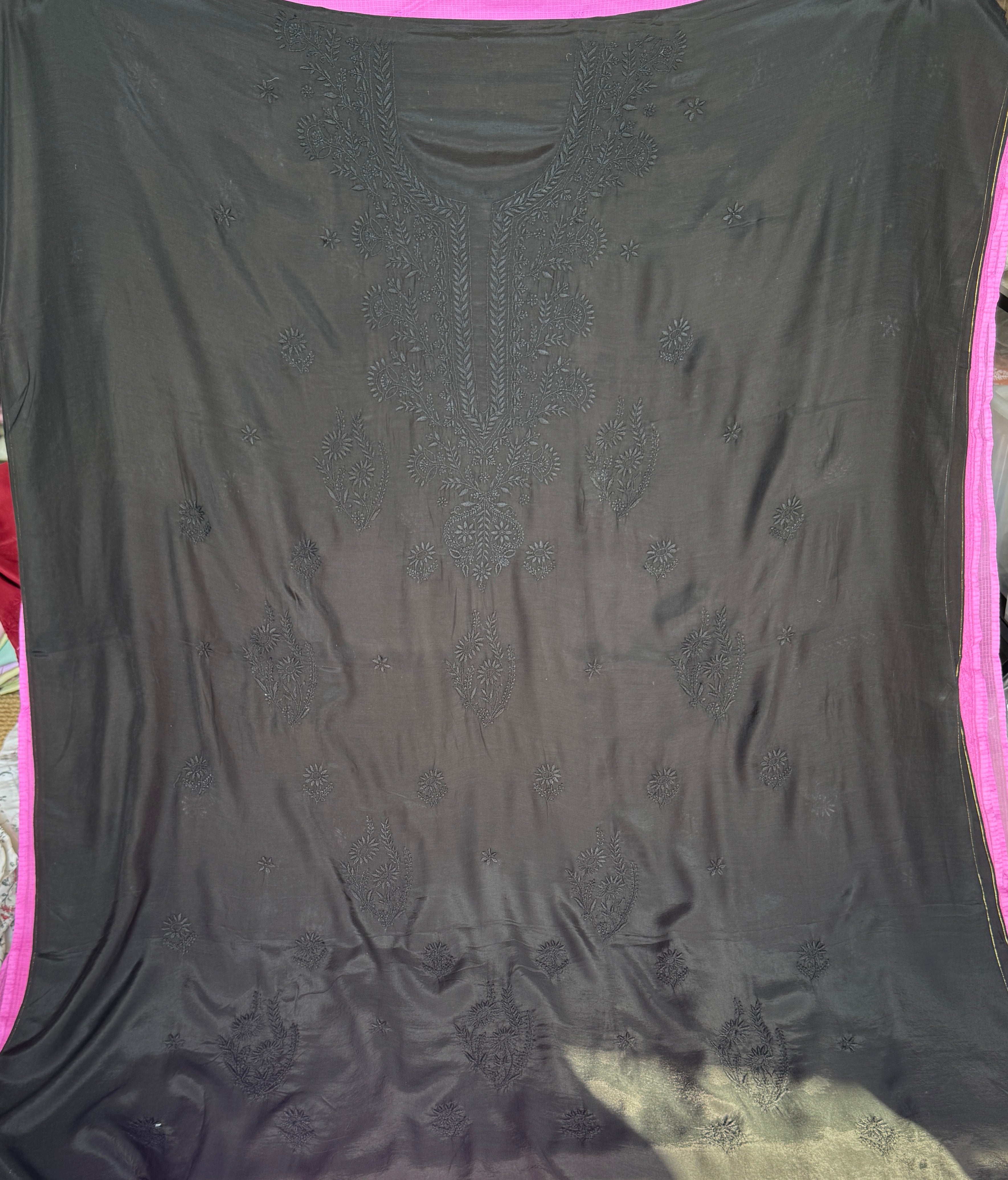 Pure Muslin kurti Length unstitched - Black