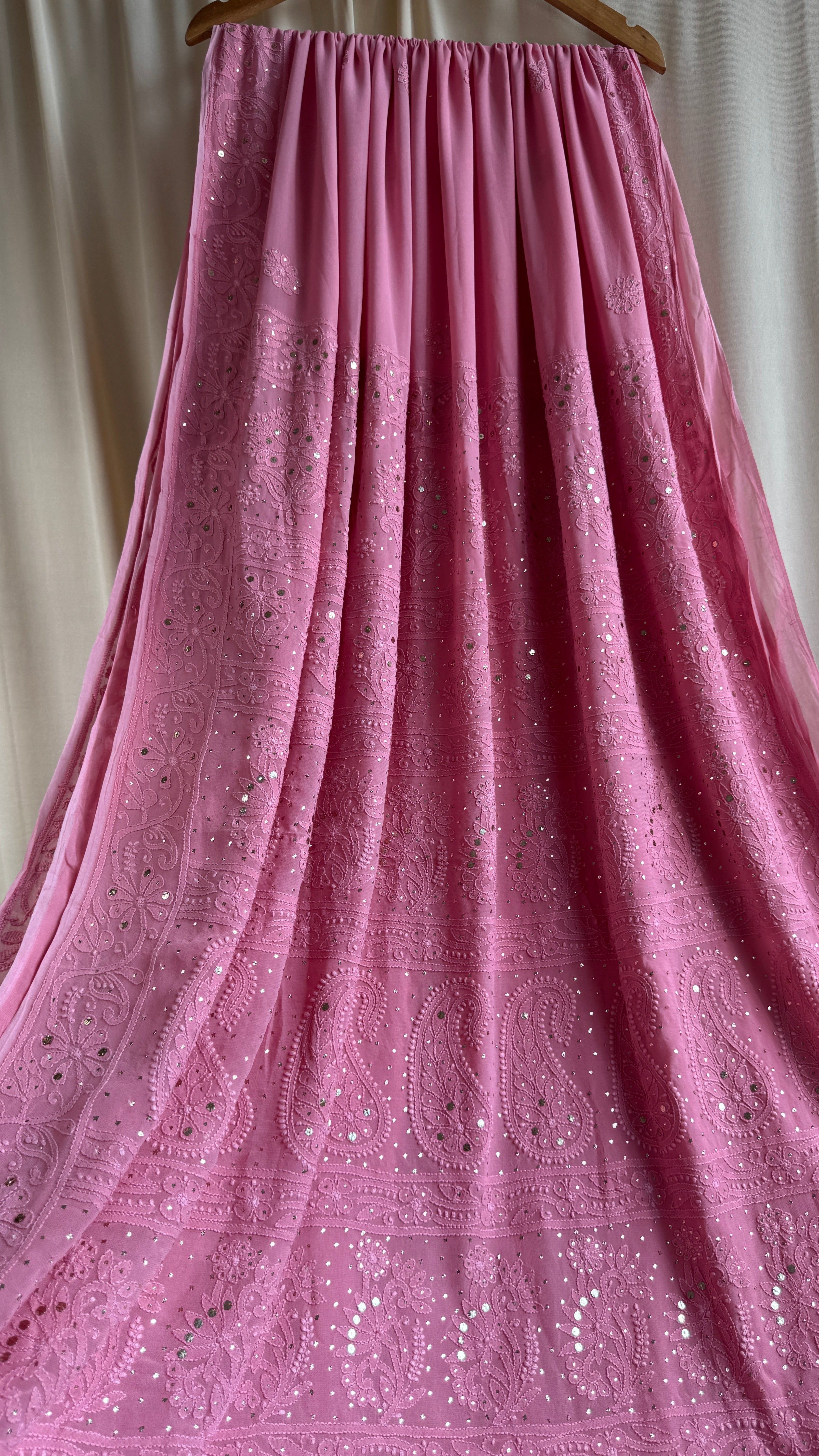 Viscose Rosewood Chikankari saree with Mukaish Work