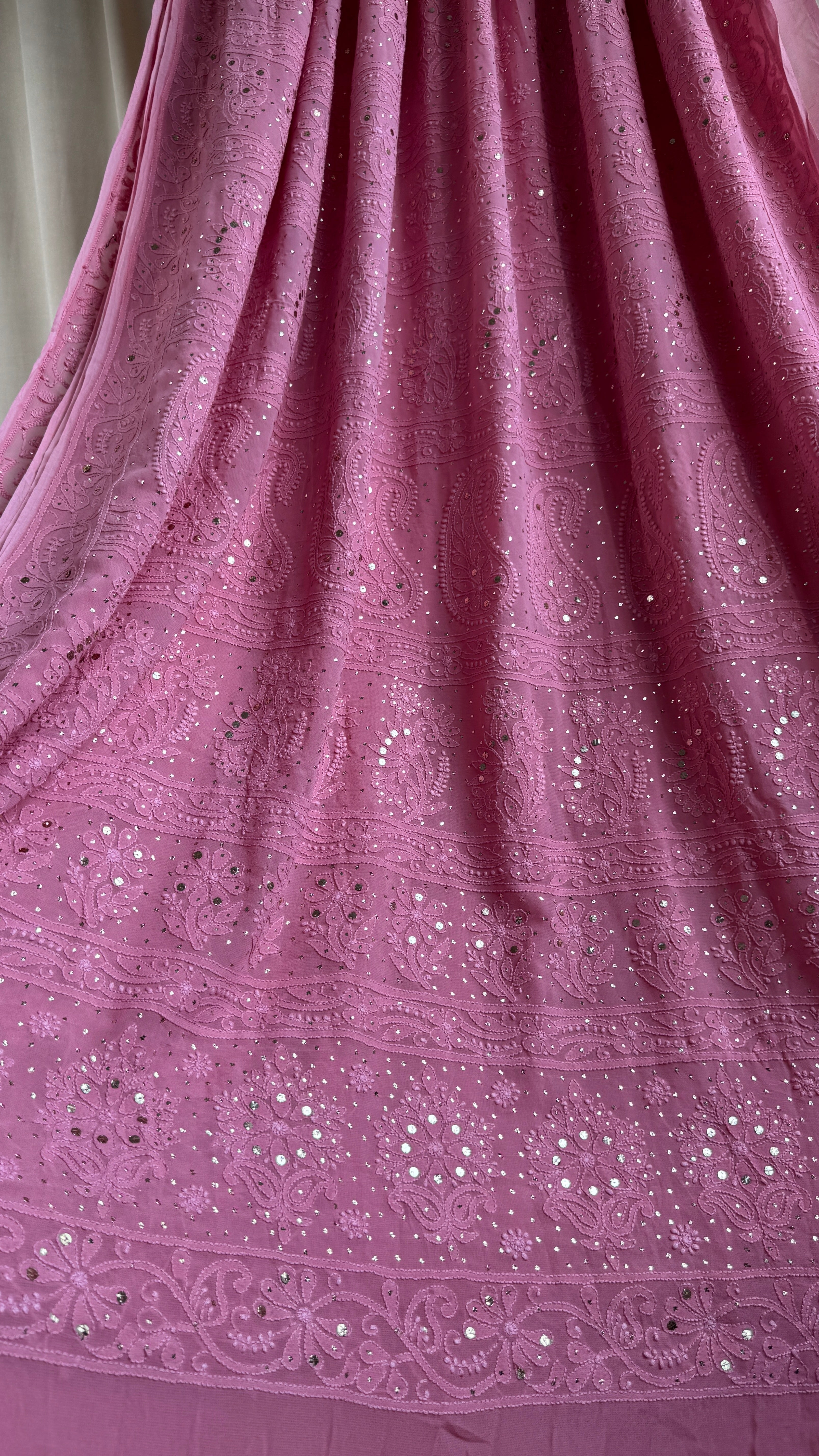 Viscose Rosewood Chikankari saree with Mukaish Work