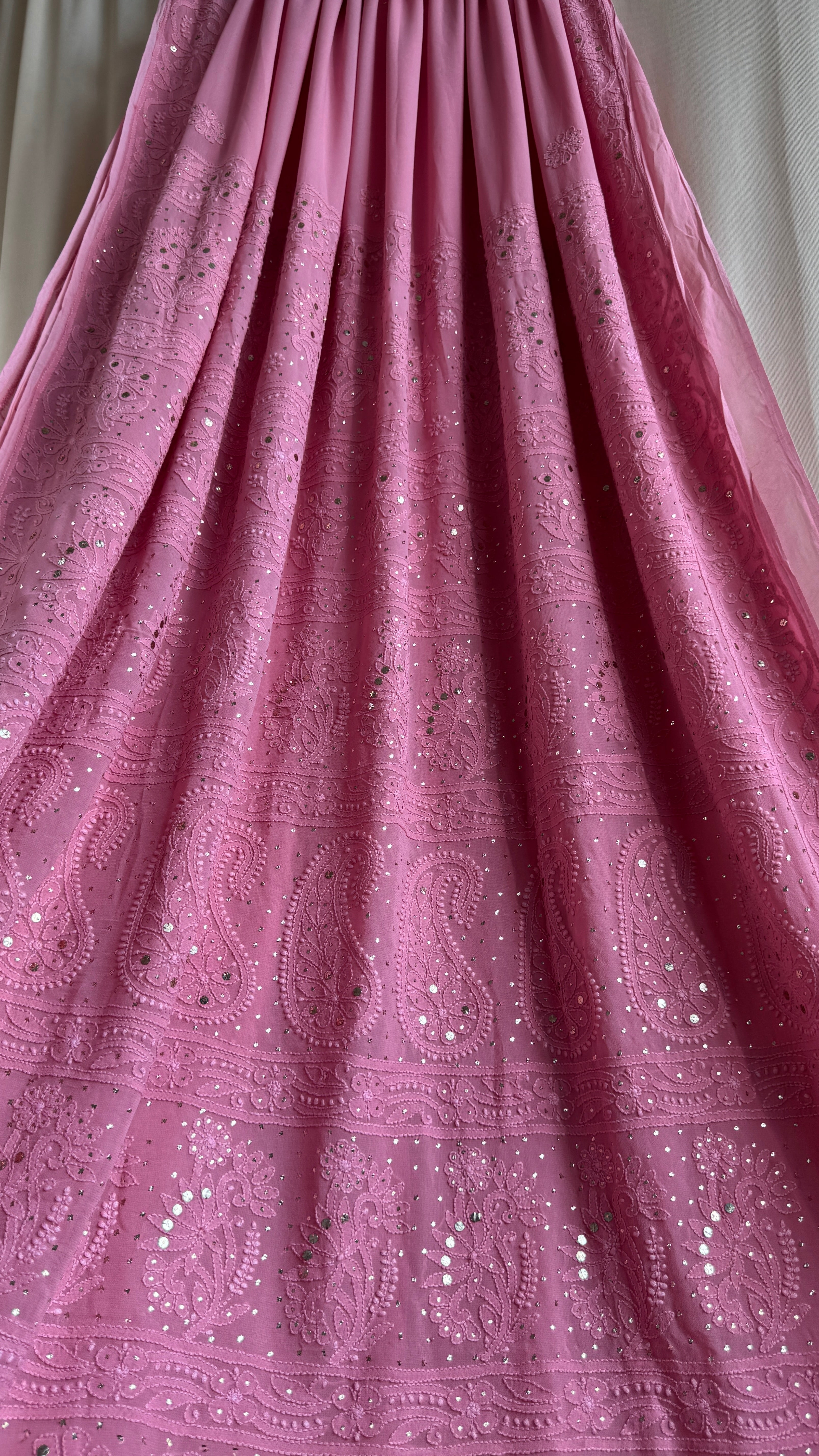 Viscose Rosewood Chikankari saree with Mukaish Work