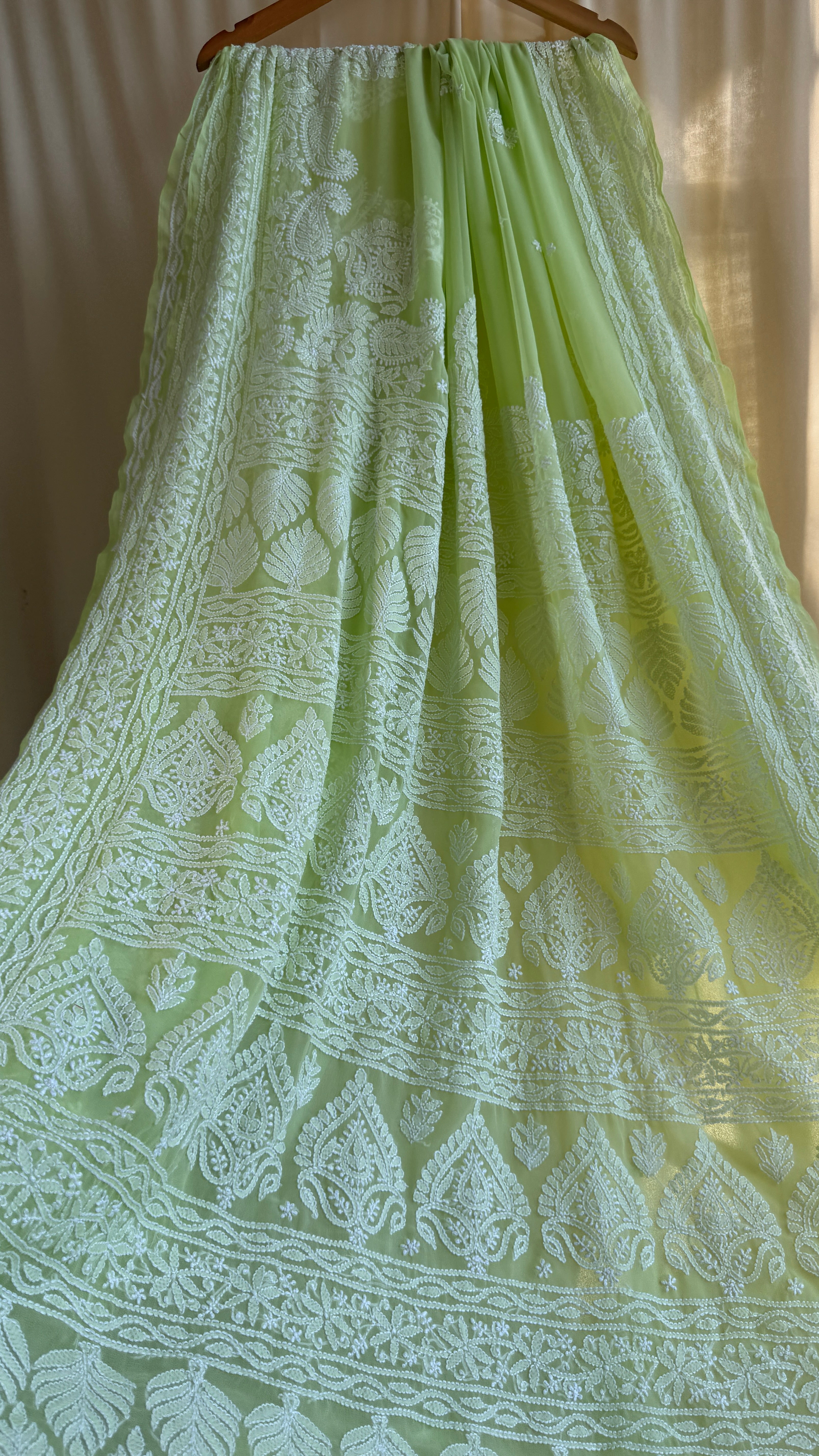 Georgette Chikankari saree in Apple Green