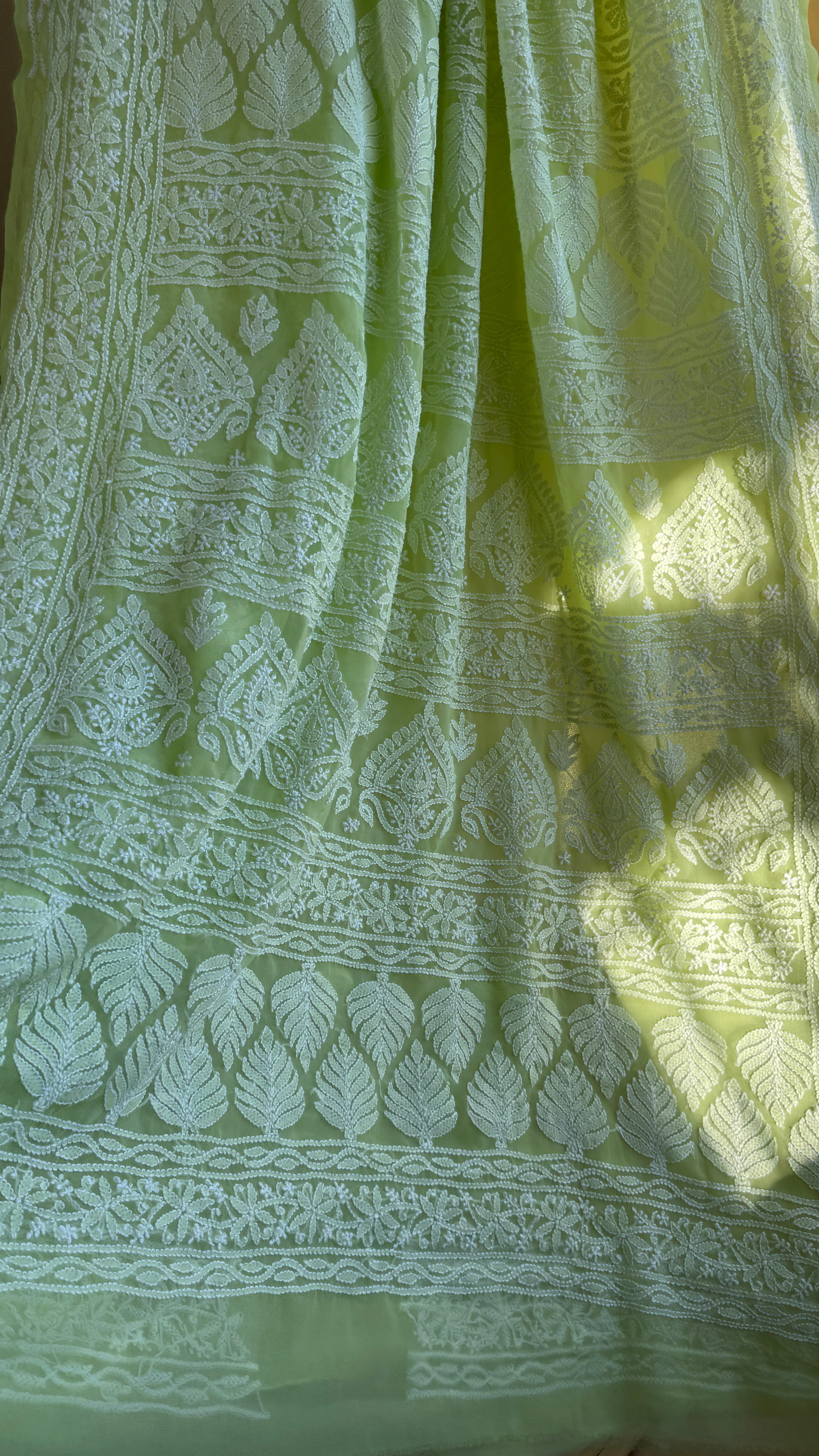 Georgette Chikankari saree in Apple Green