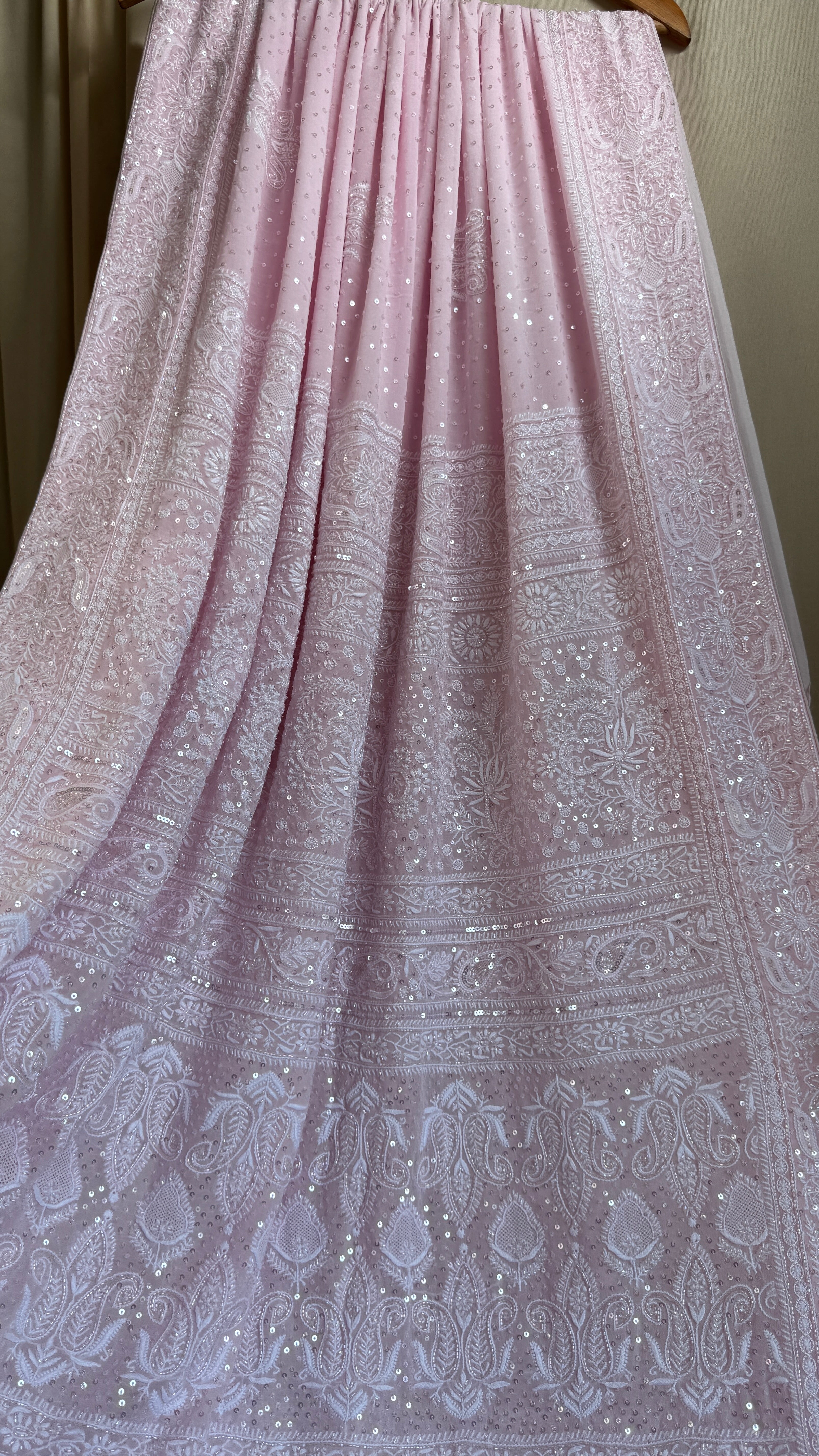 Pure Georgette Lucknow Chikankari Saree with Pearl and Cutdana Detailing from ROOH by AriAA Chikankari