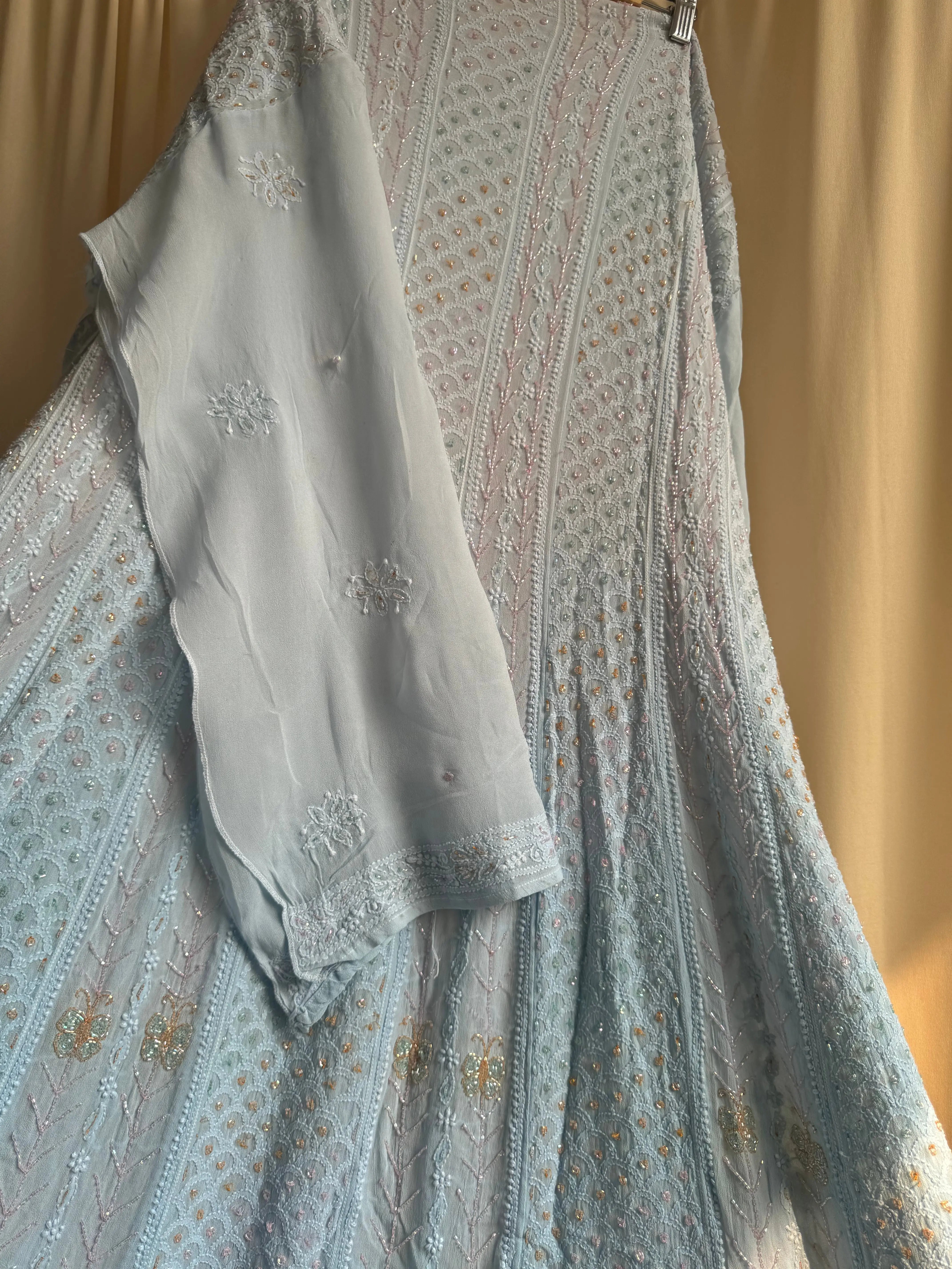 Viscose Anarkali - Semi Stitched - Pearl Work - Blue Ombre ARIAA CHIKANKARI 