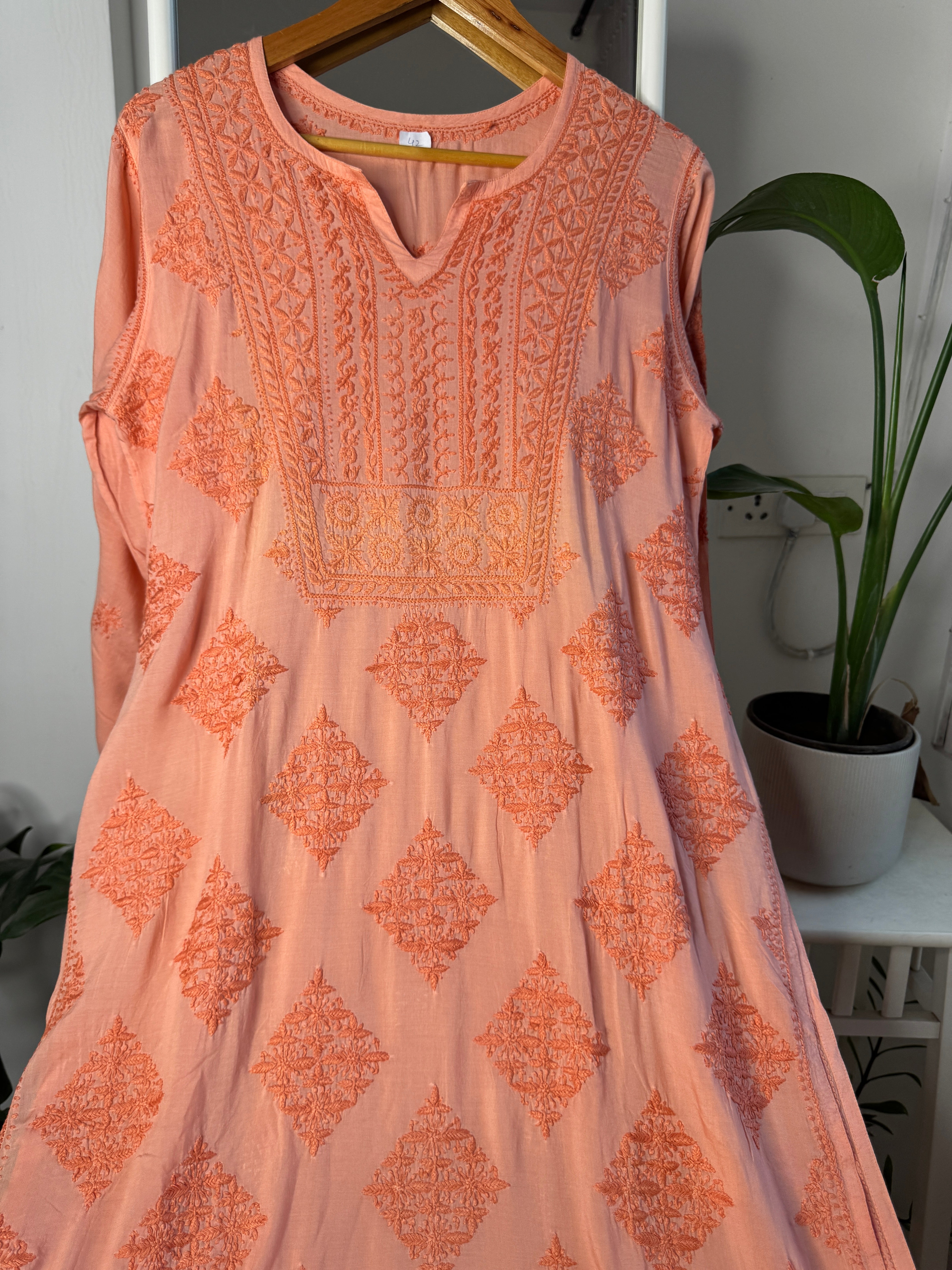 Premium Modal Chikankari Cotton Kurti - Orange-Noor Collection ARIAA CHIKANKARI 