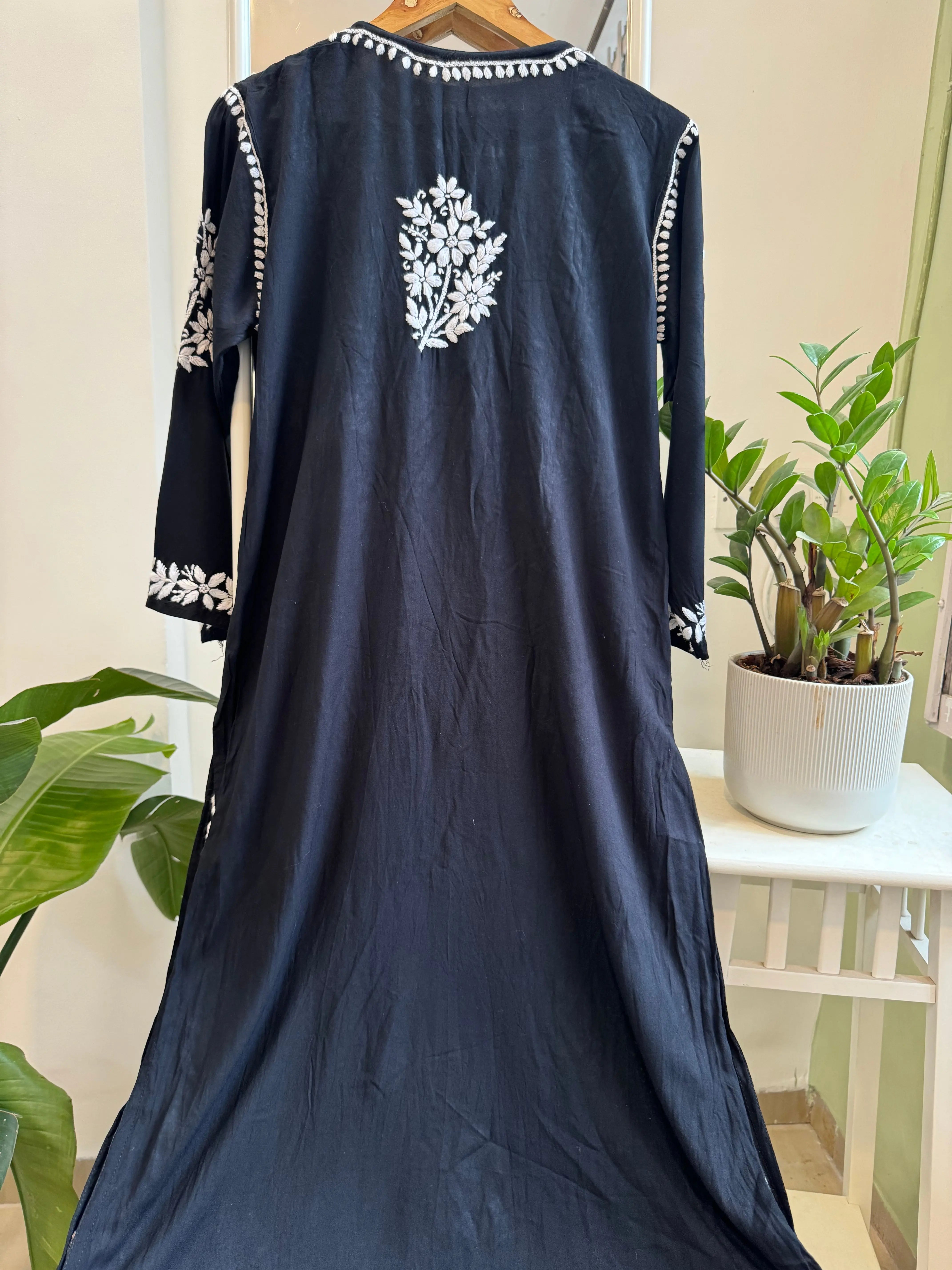 Modal Cotton Kurti Plazzo Set - Black ARIAA CHIKANKARI 