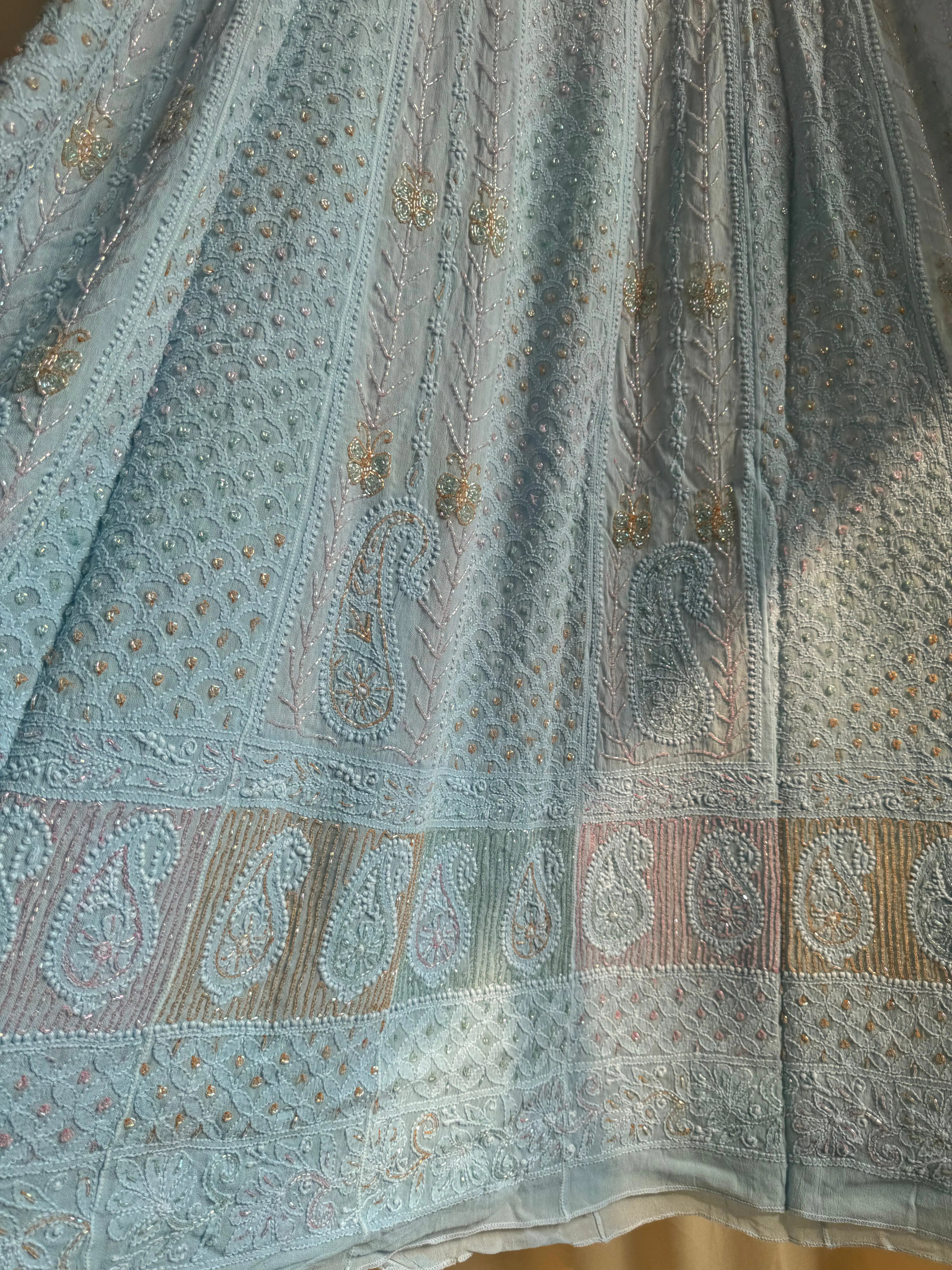 Viscose Anarkali - Semi Stitched - Pearl Work - Blue Ombre ARIAA CHIKANKARI 