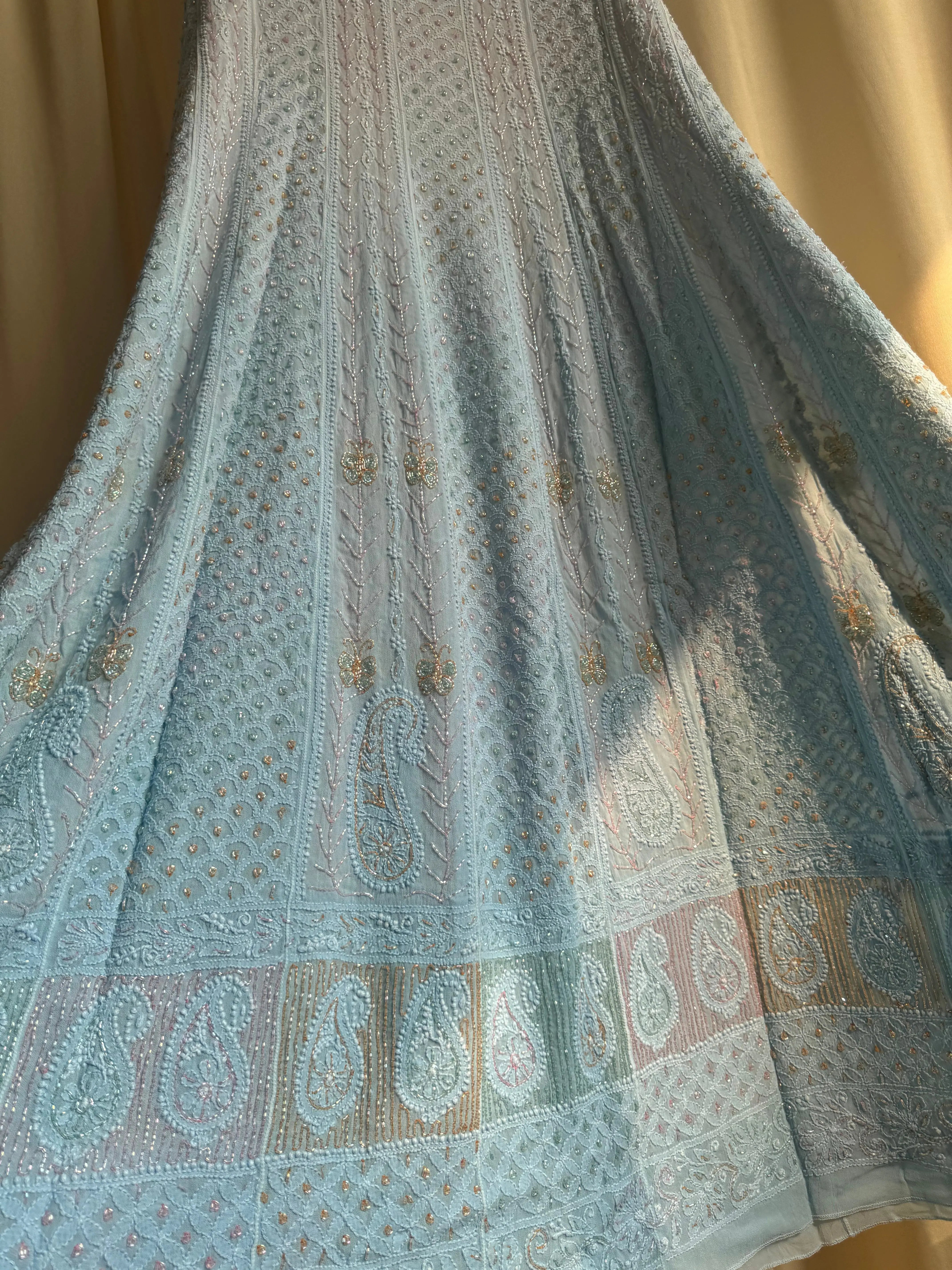 Viscose Anarkali - Semi Stitched - Pearl Work - Blue Ombre ARIAA CHIKANKARI 