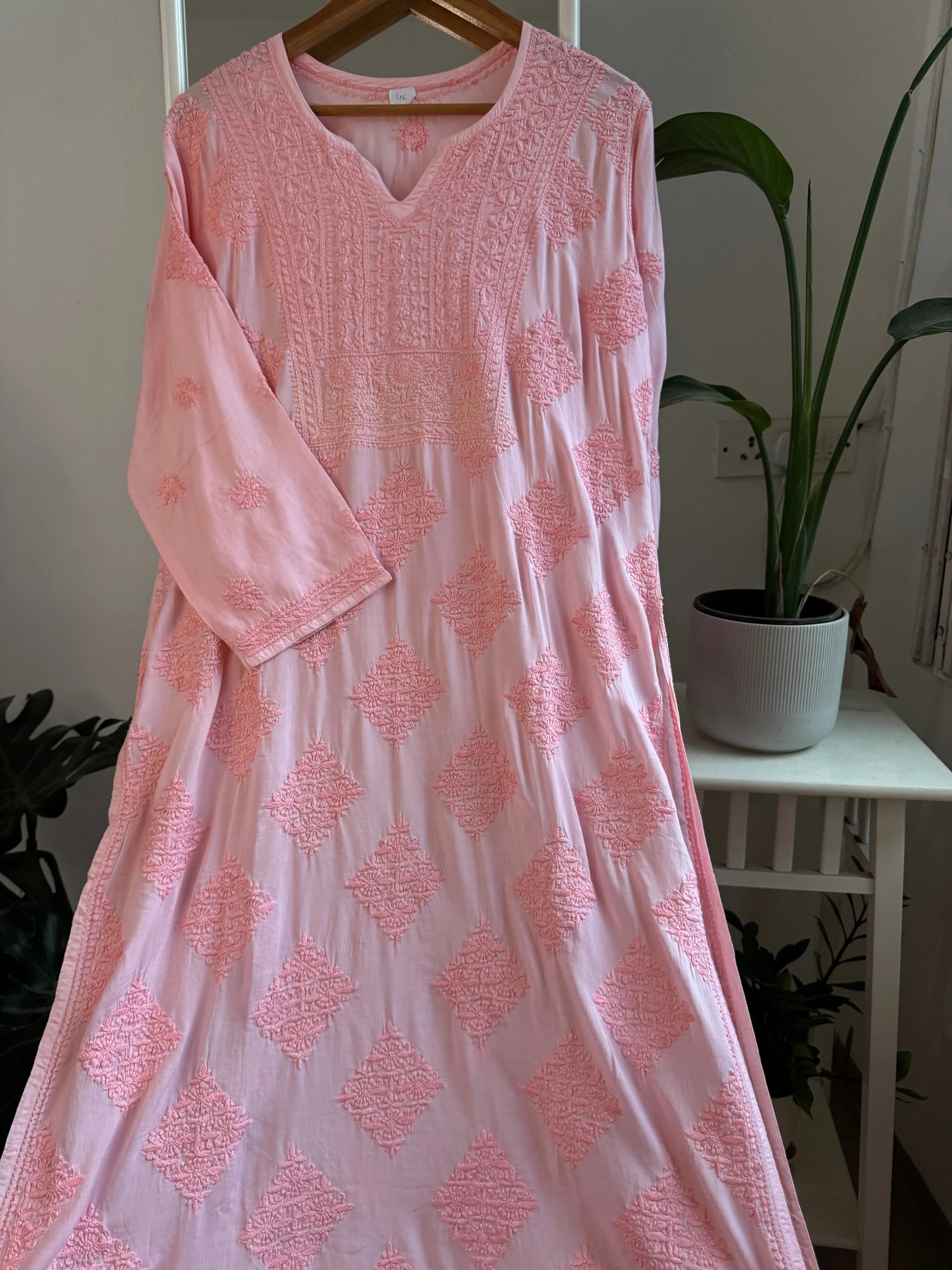 Premium Modal Chikankari Cotton Kurti - Pink - Noor Collection ARIAA CHIKANKARI 