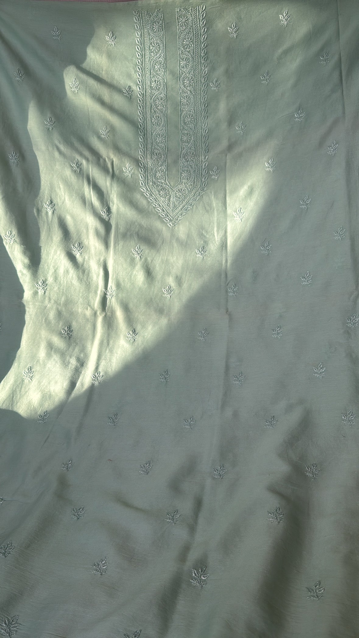 Chanderi Chikankari Kurta Length - Mens- Sea Green