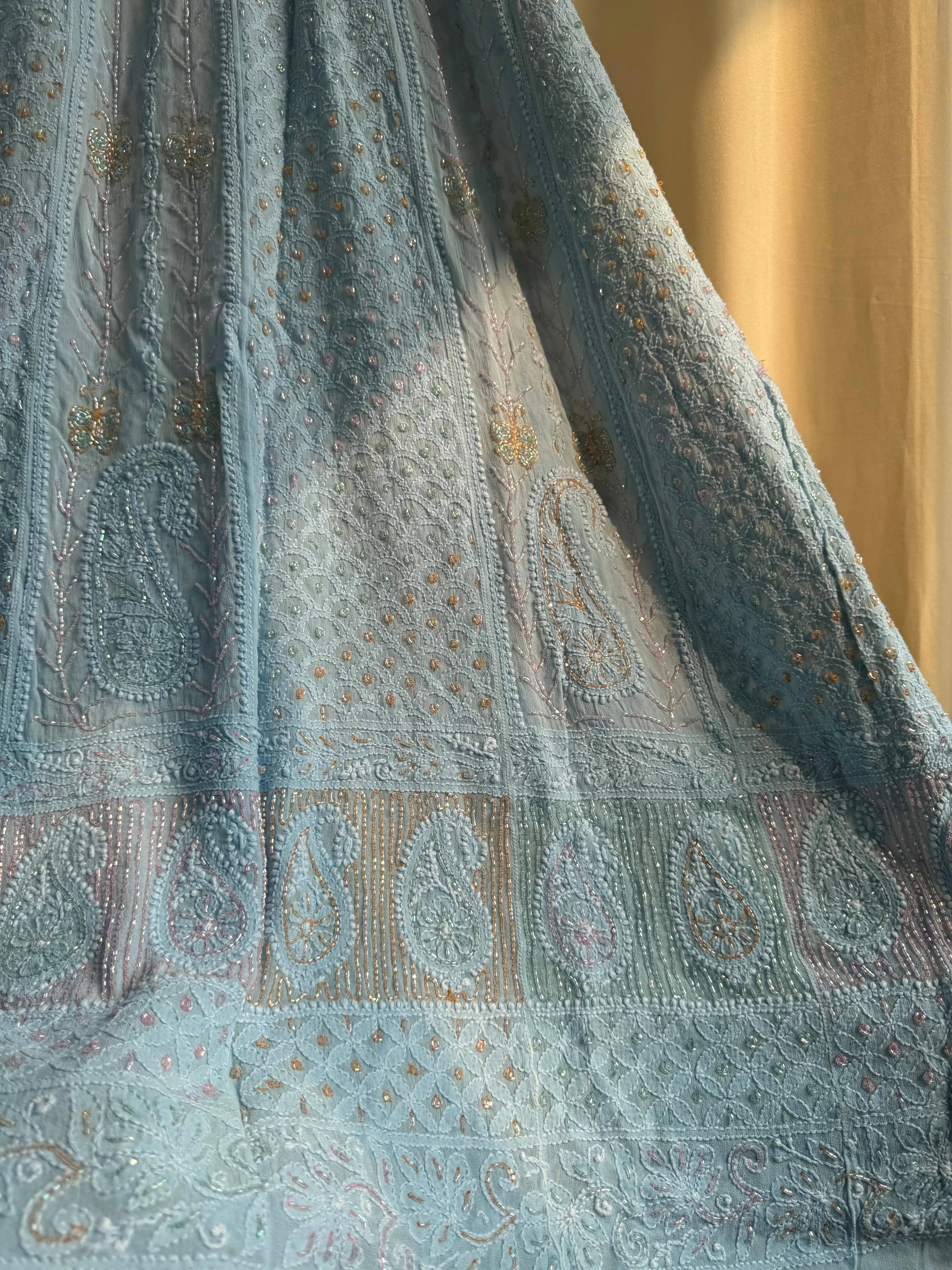 Viscose Anarkali - Semi Stitched - Pearl Work - Blue Ombre ARIAA CHIKANKARI 