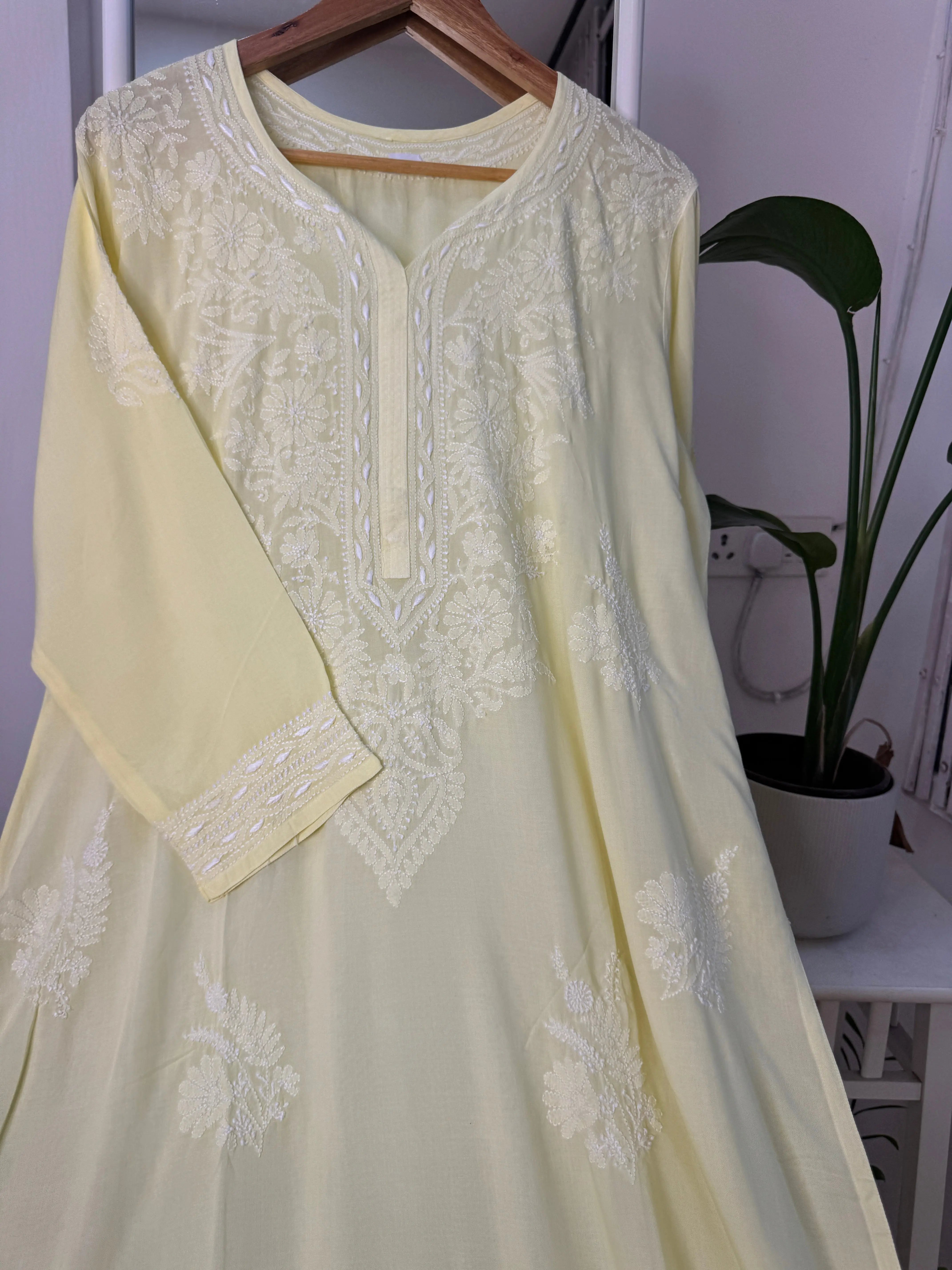 Premium Modal Chikankari Cotton Kurti - Yellow - Noor Collection ARIAA CHIKANKARI 