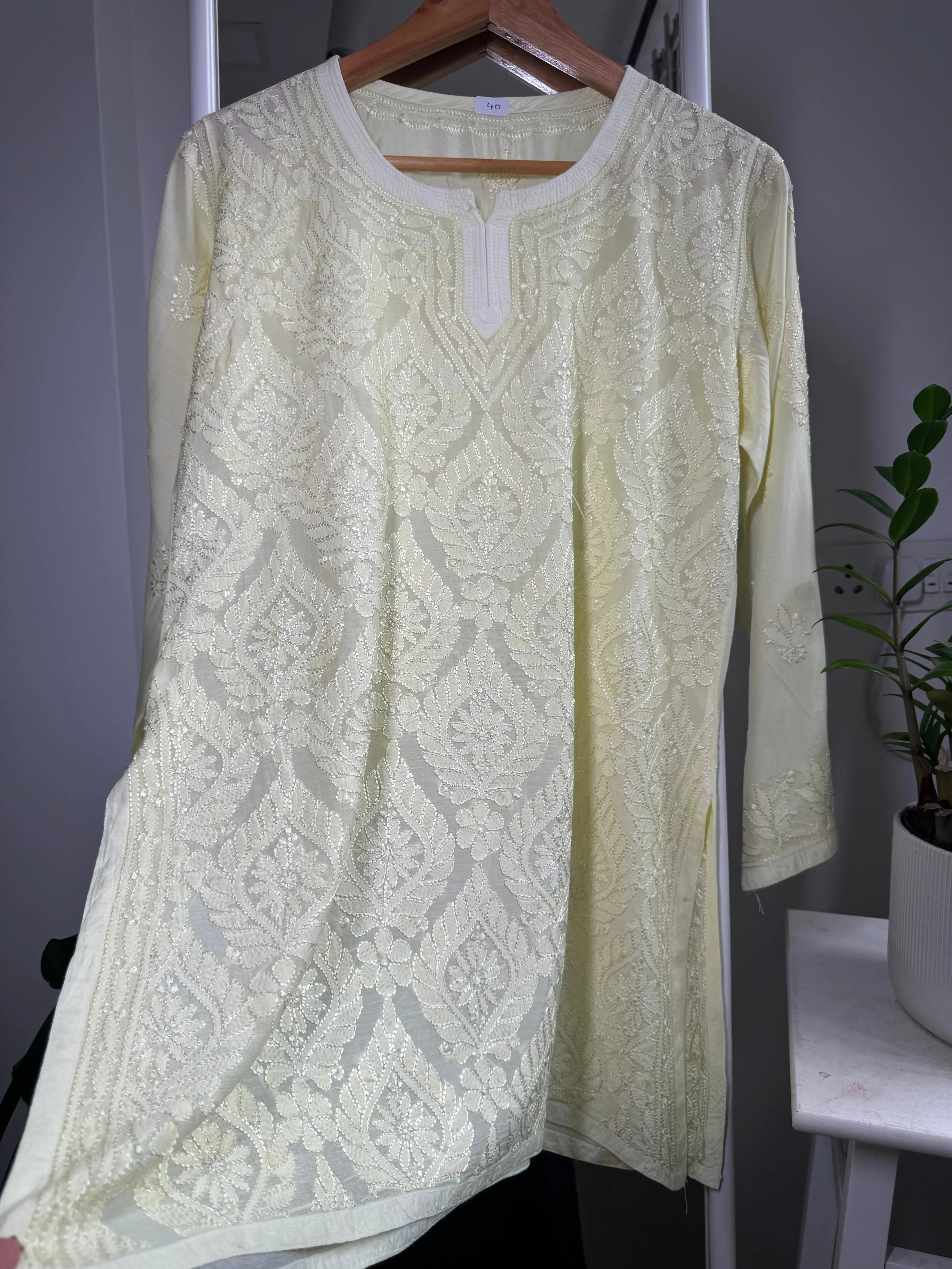 Chikankari Muslin short Top in Lemon Yellow ARIAA CHIKANKARI 