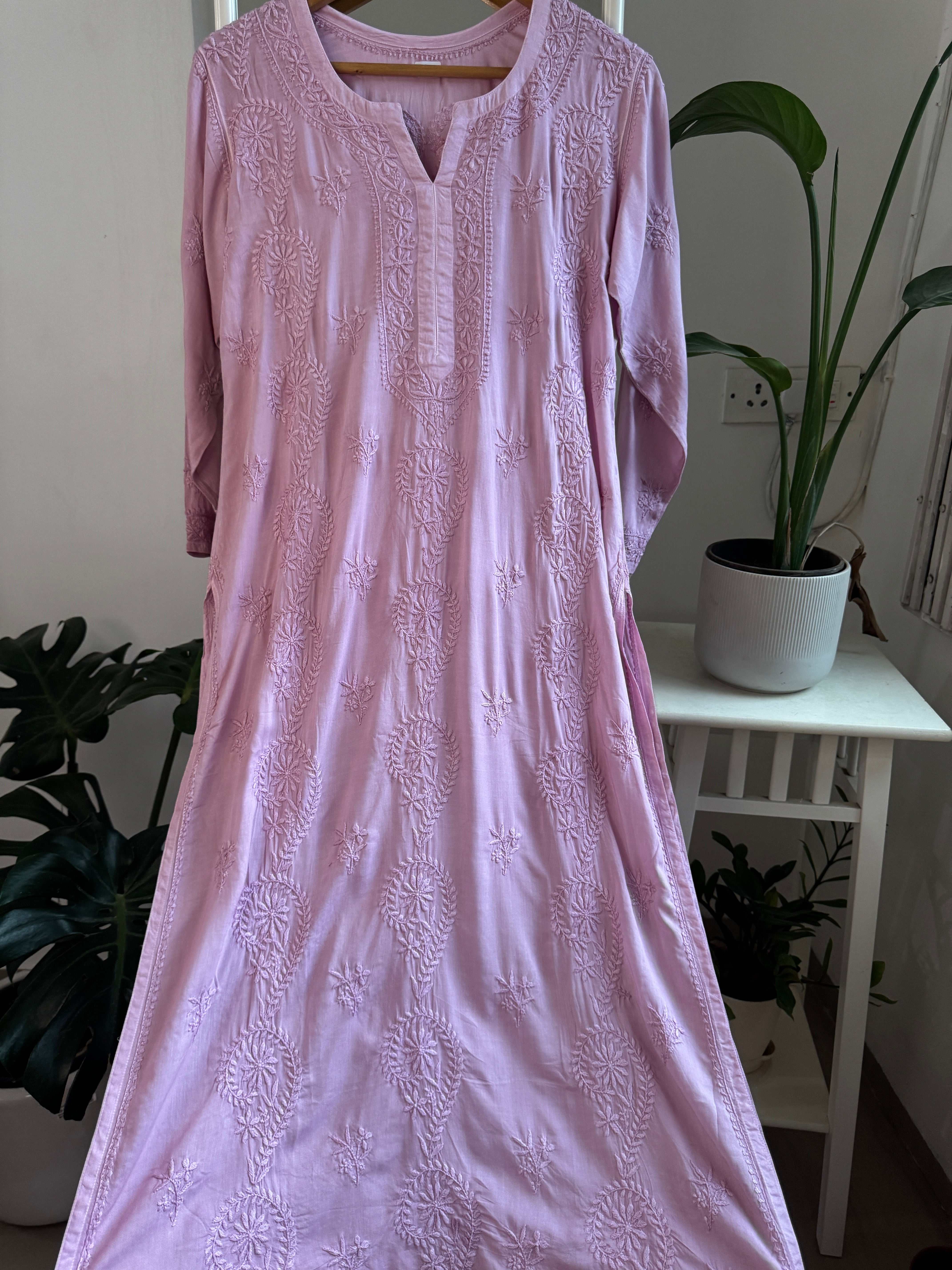 Premium Modal Chikankari Cotton Kurti - Mauve