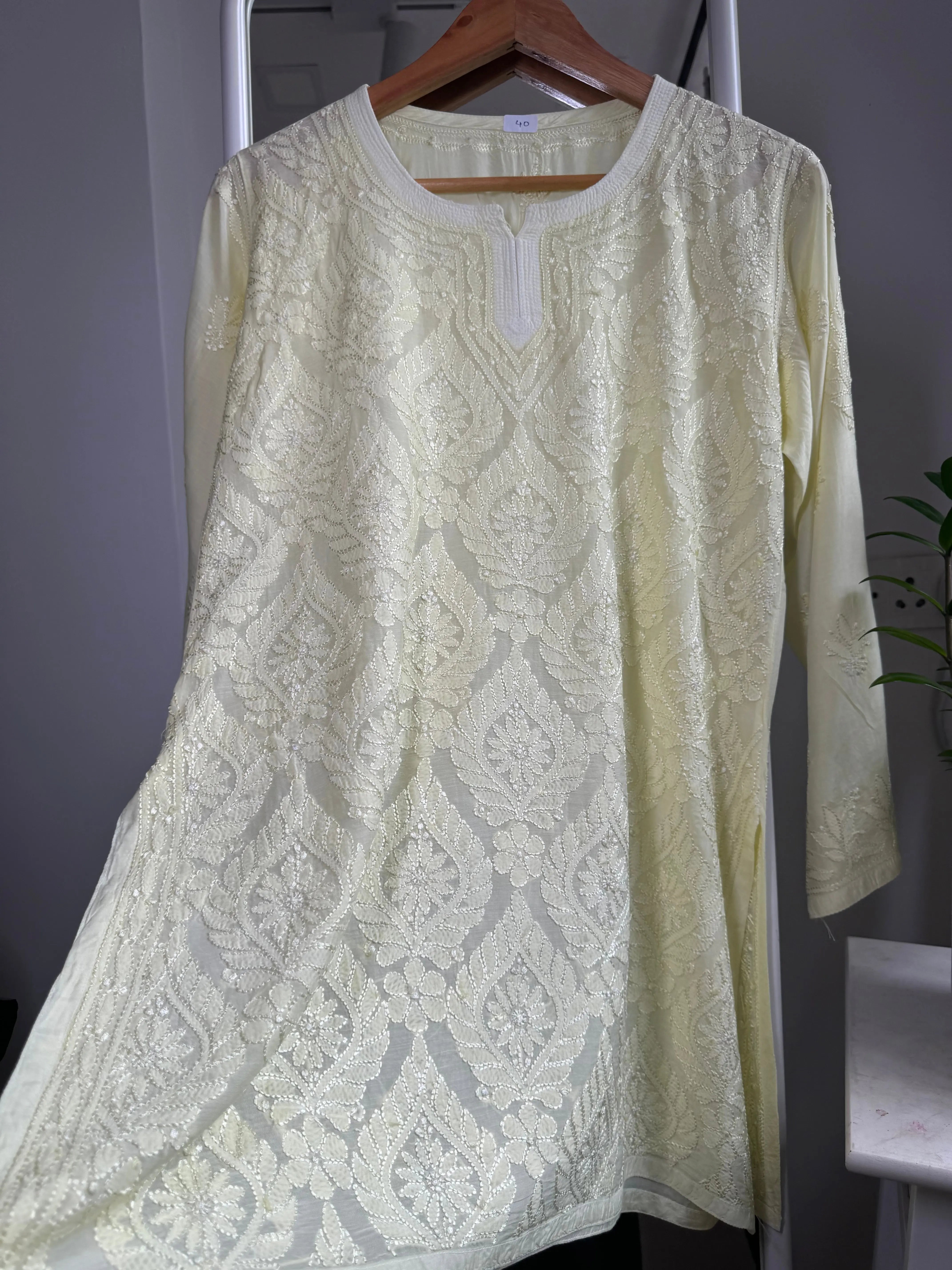 Chikankari Muslin short Top in Lemon Yellow ARIAA CHIKANKARI 