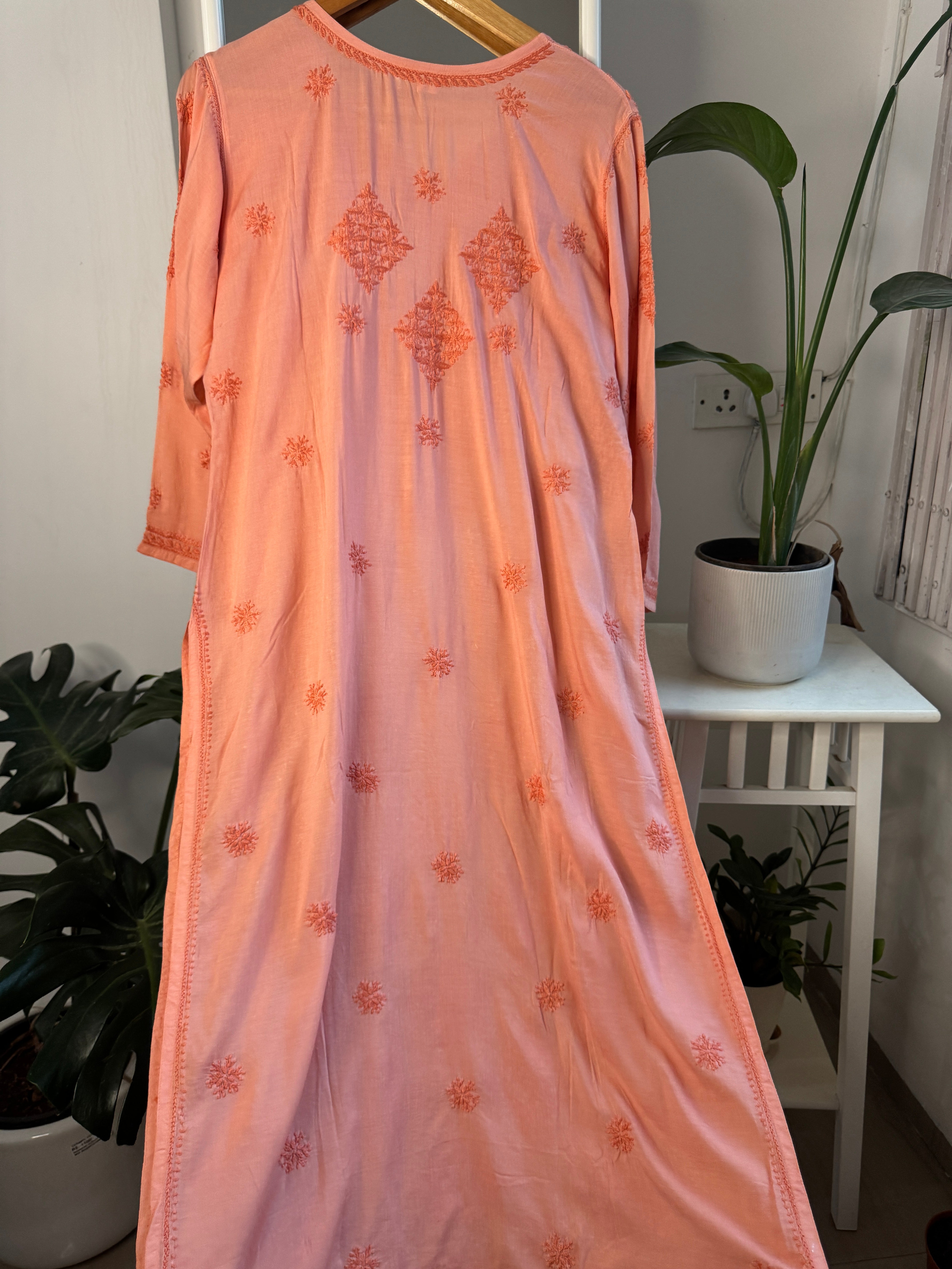 Premium Modal Chikankari Cotton Kurti - Orange-Noor Collection ARIAA CHIKANKARI 
